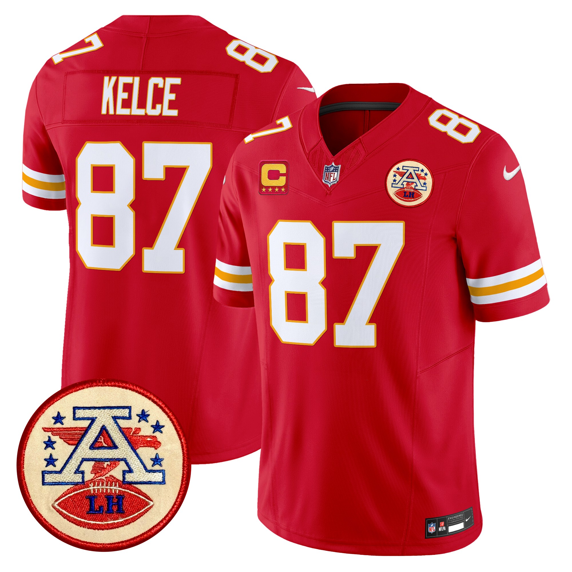 Travis Kelce Men's Kansas City Chiefs 2024 Lamar Hunt Patch Vapor Limited Red Jersey - All Stitched
