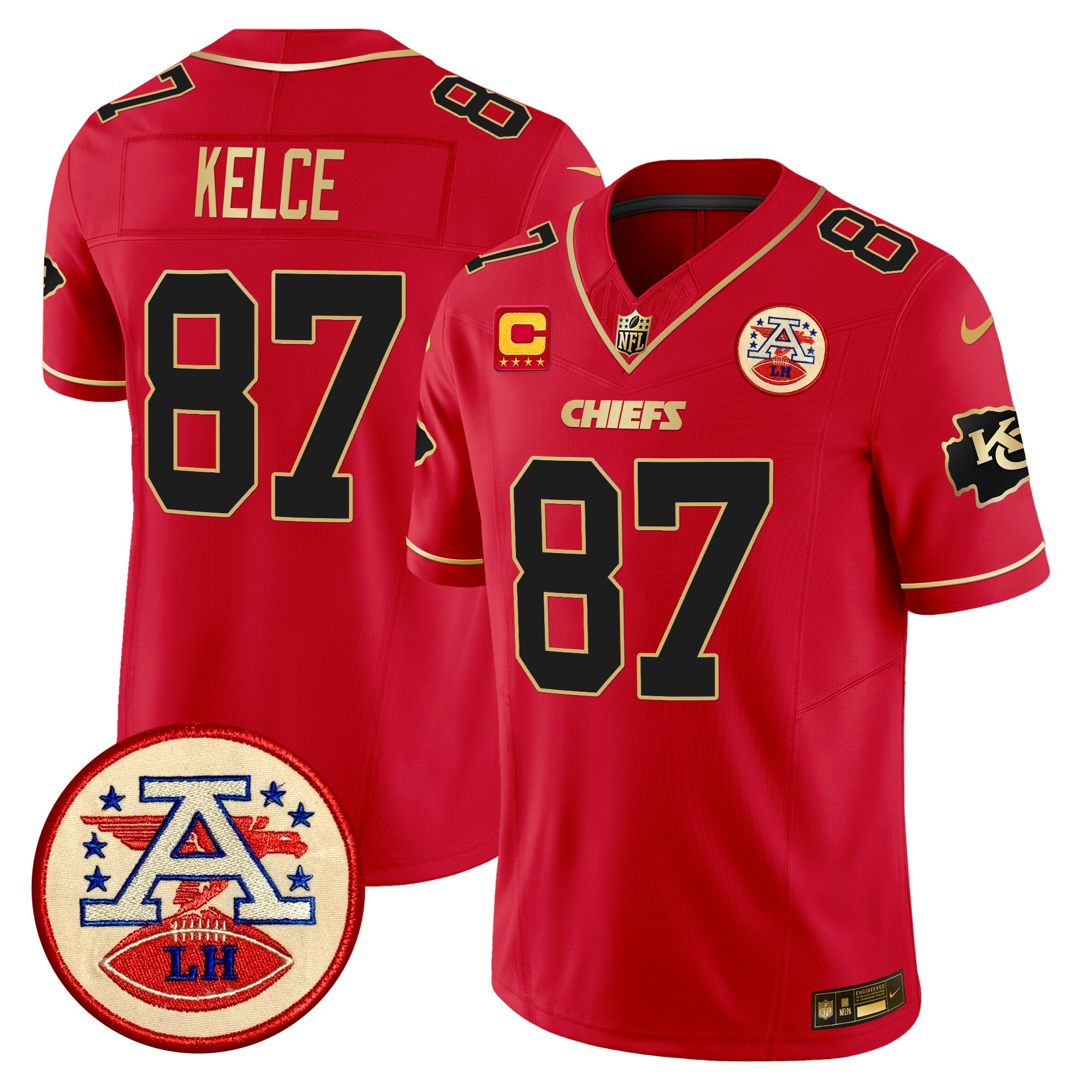 Travis Kelce Men's Kansas City Chiefs 2024 Lamar Hunt Patch Vapor Limited Red Special Jersey - All Stitched