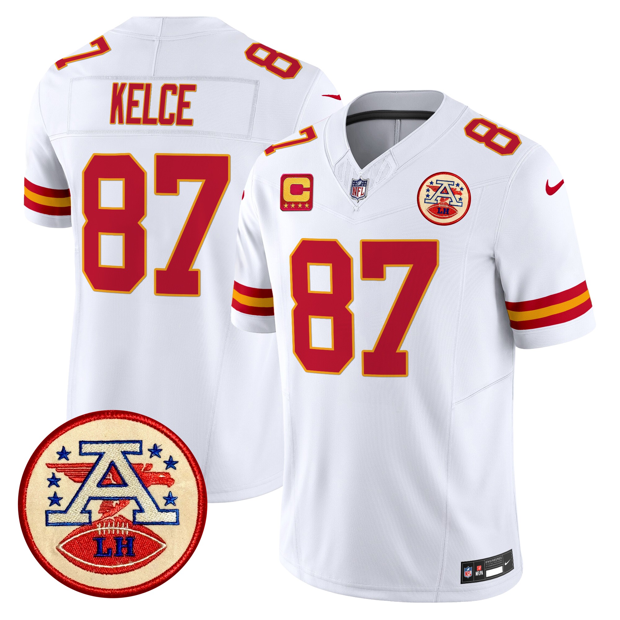 Travis Kelce Men's Kansas City Chiefs 2024 Lamar Hunt Patch Vapor Limited White Jersey - All Stitched
