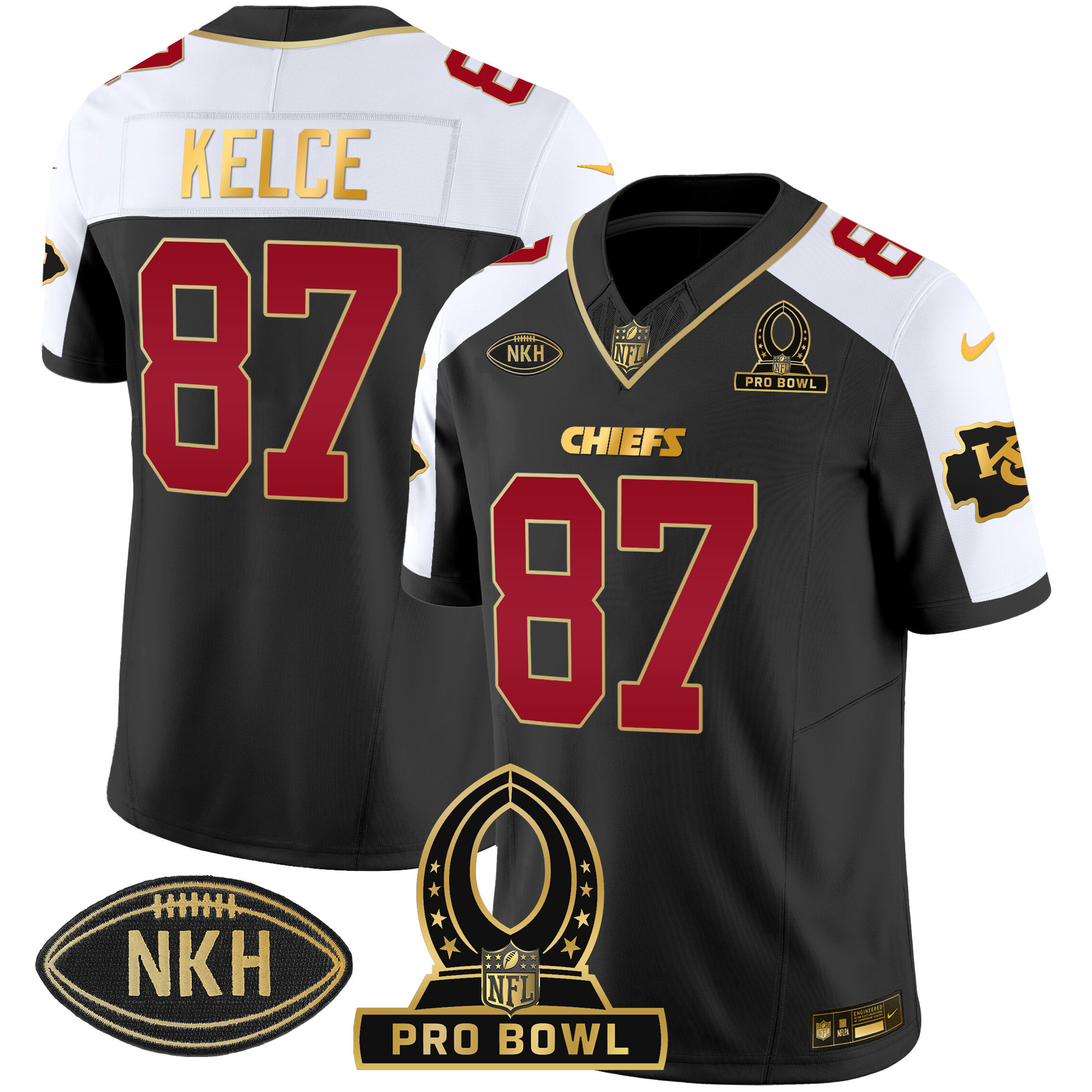 Travis Kelce Men's Kansas City Chiefs 2024 Pro Bowl Patch Vapor Black Alternate Jersey - All Stitched