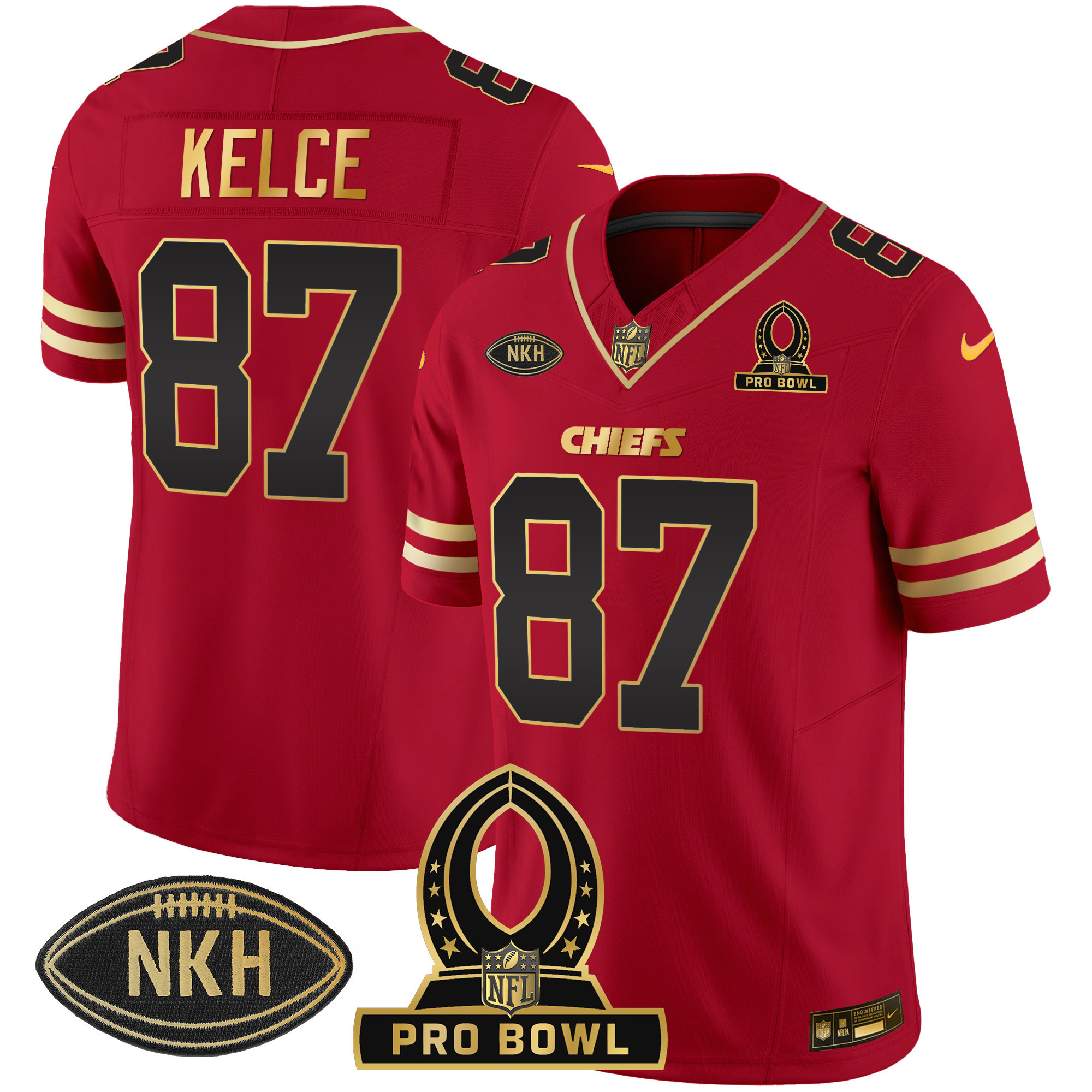 Travis Kelce Men's Kansas City Chiefs 2024 Pro Bowl Patch Vapor Black Red Jersey - All Stitched
