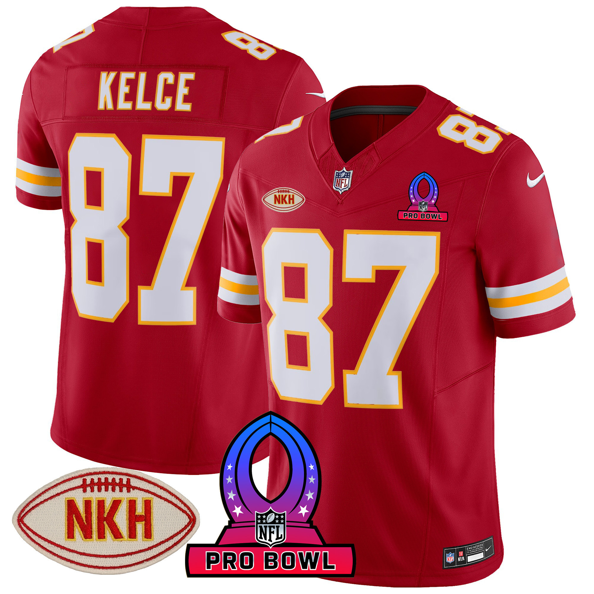 Travis Kelce Men's Kansas City Chiefs 2024 Pro Bowl Patch Vapor Red Jersey - All Stitched