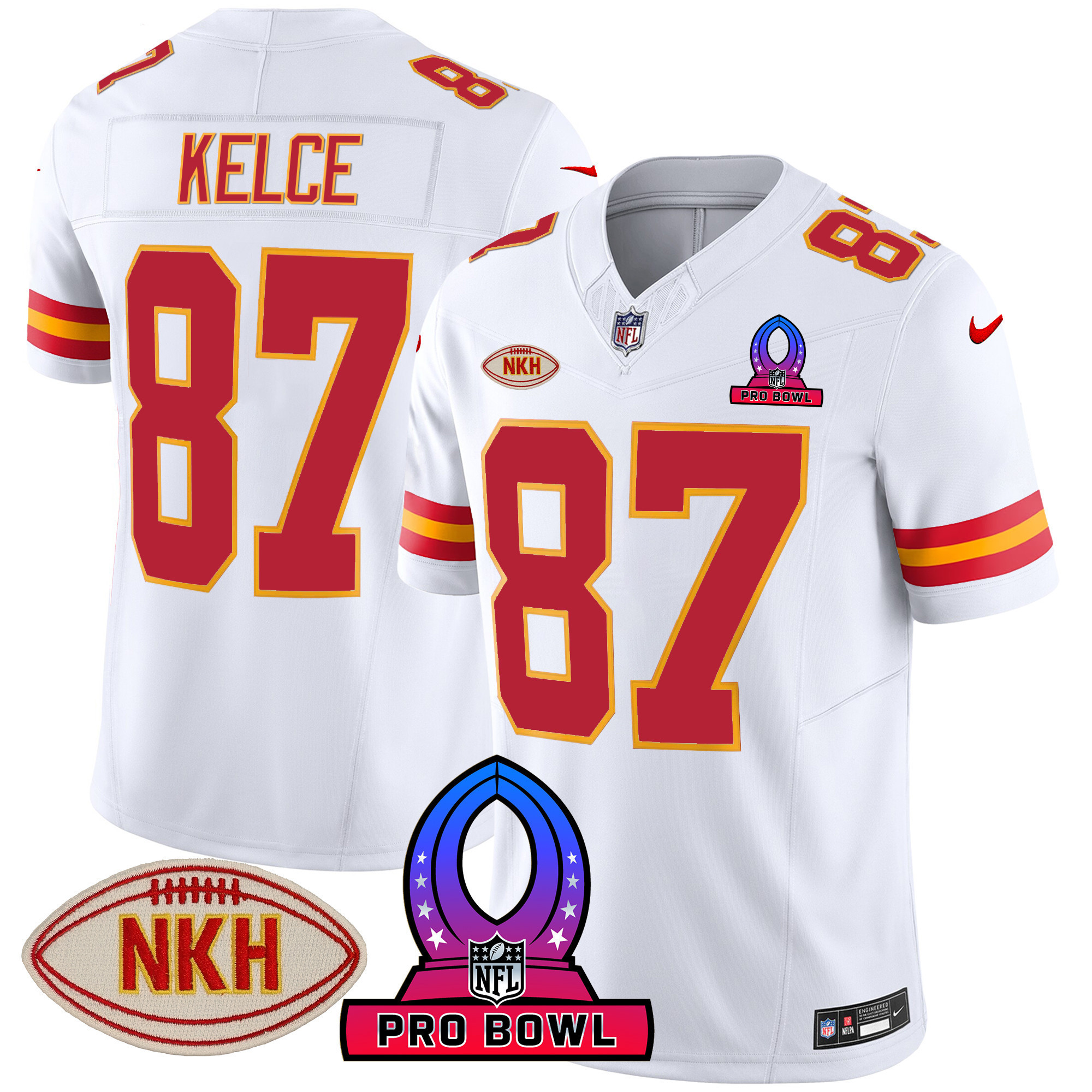 Travis Kelce Men's Kansas City Chiefs 2024 Pro Bowl Patch Vapor White Jersey - All Stitched