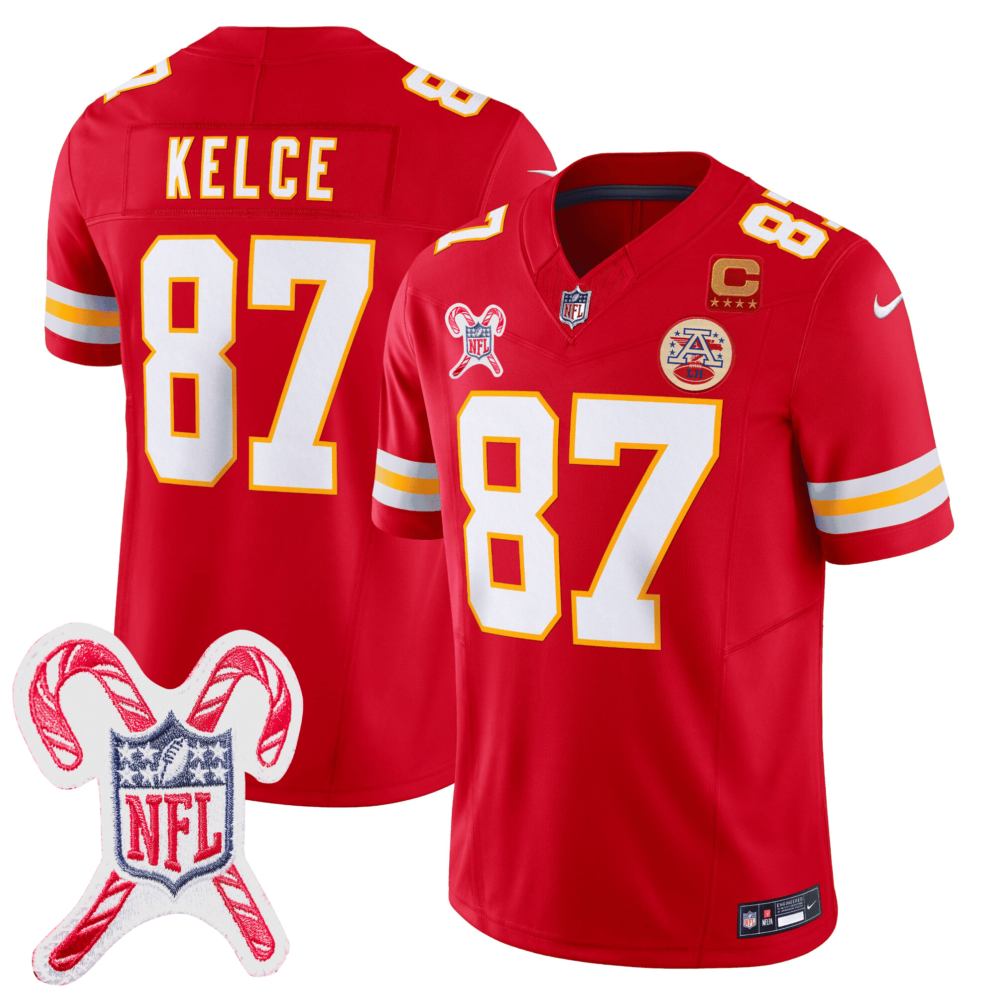 Travis Kelce Men's Kansas City Chiefs Christmas Patch Vapor Limited Red Jersey - All Stitched