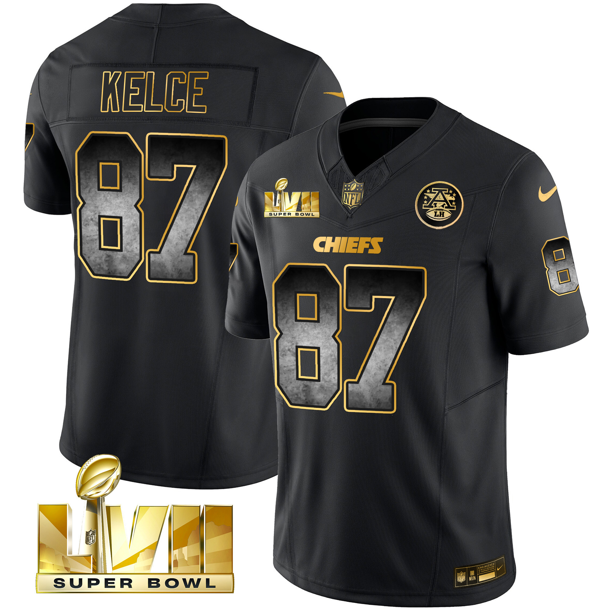 Travis Kelce Men's Kansas City Chiefs Gold Arch Smoke Vapor Black Gold Jersey - All Stitched
