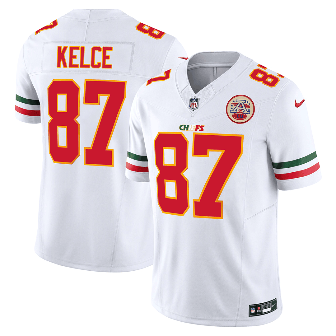 Travis Kelce Men's Kansas City Chiefs Mexico Edition Vapor Limited White Jersey - All Stitched