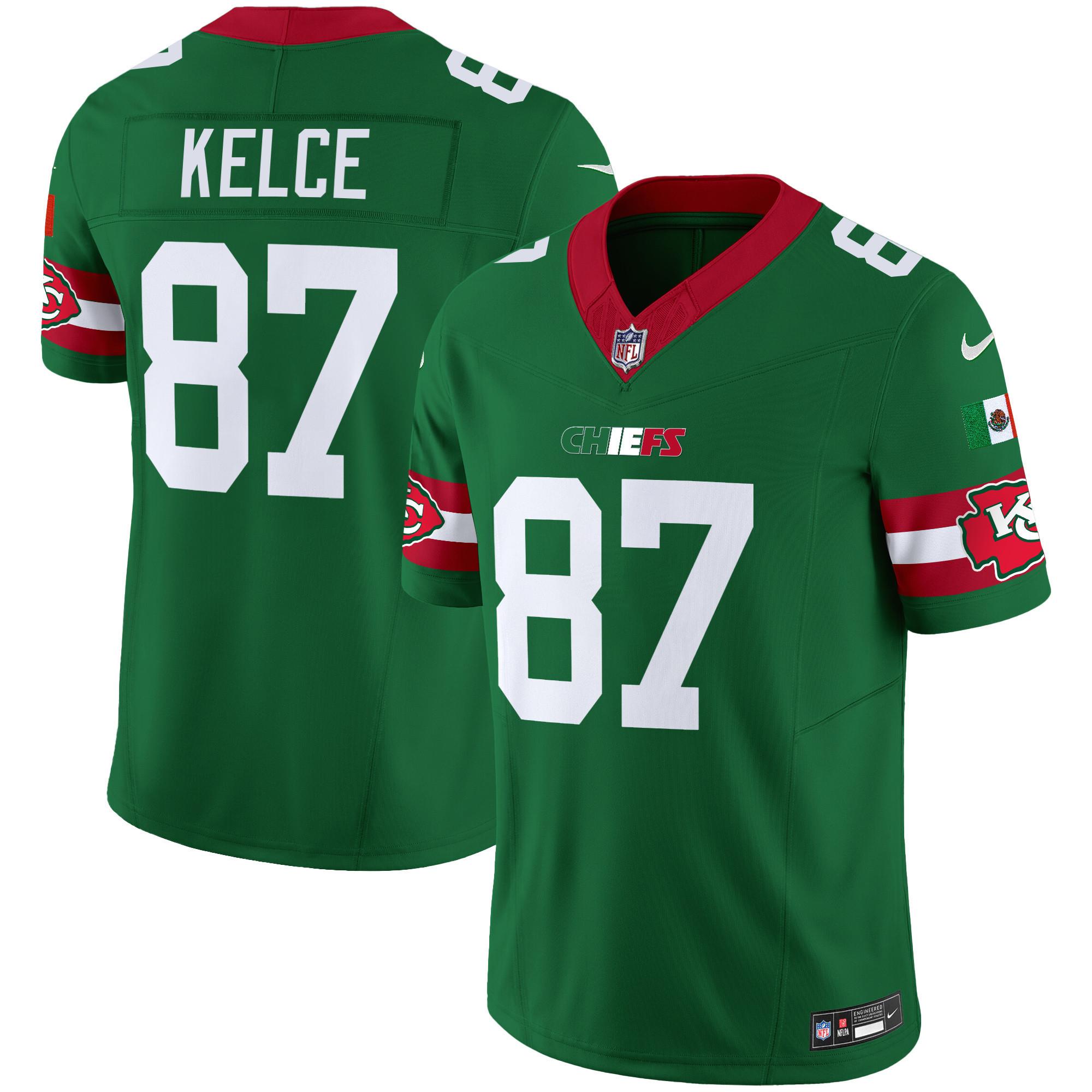 Travis Kelce Men's Kansas City Chiefs Mexico Vapor Limited Green Jersey - All Stitched
