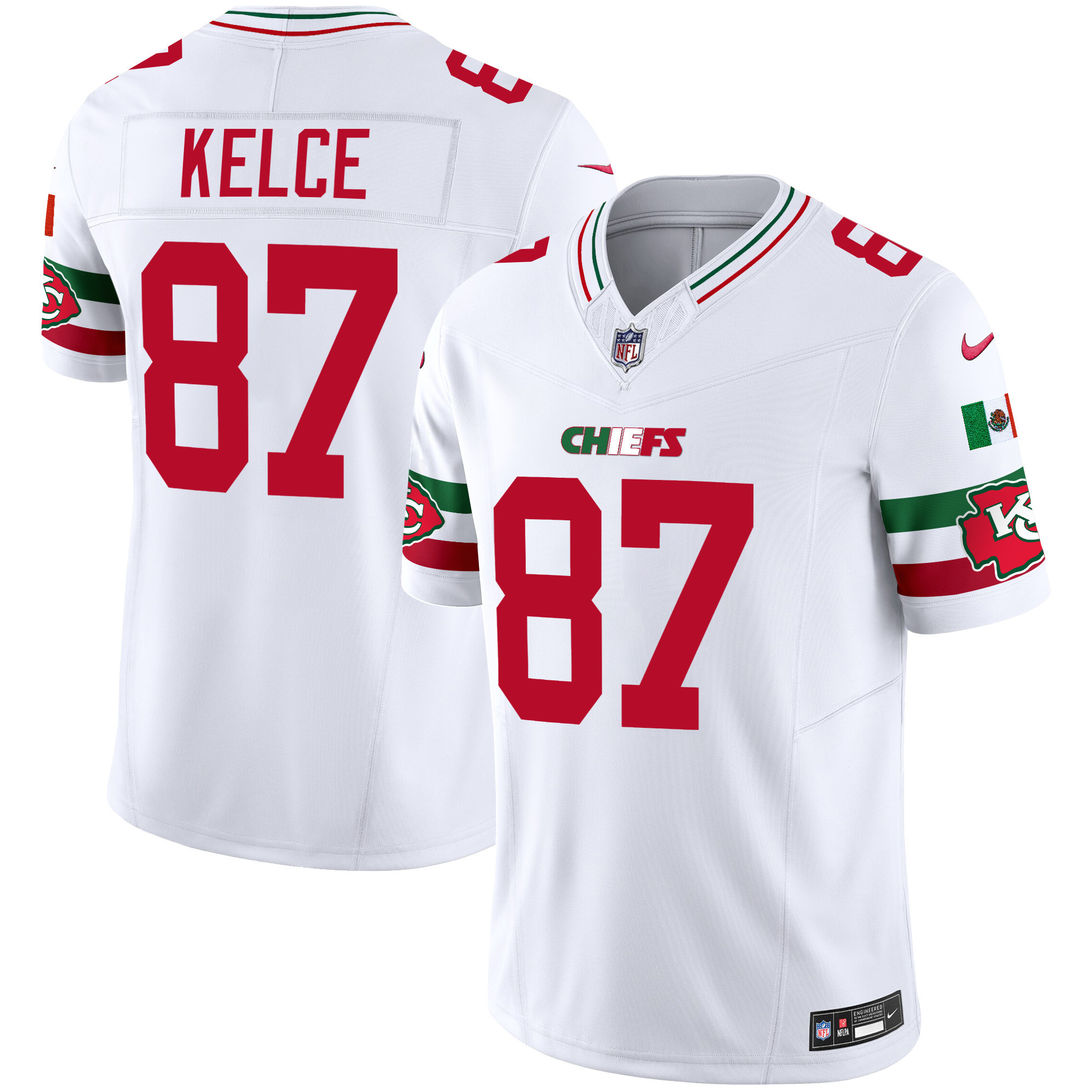 Travis Kelce Men's Kansas City Chiefs Mexico Vapor Limited White Jersey - All Stitched