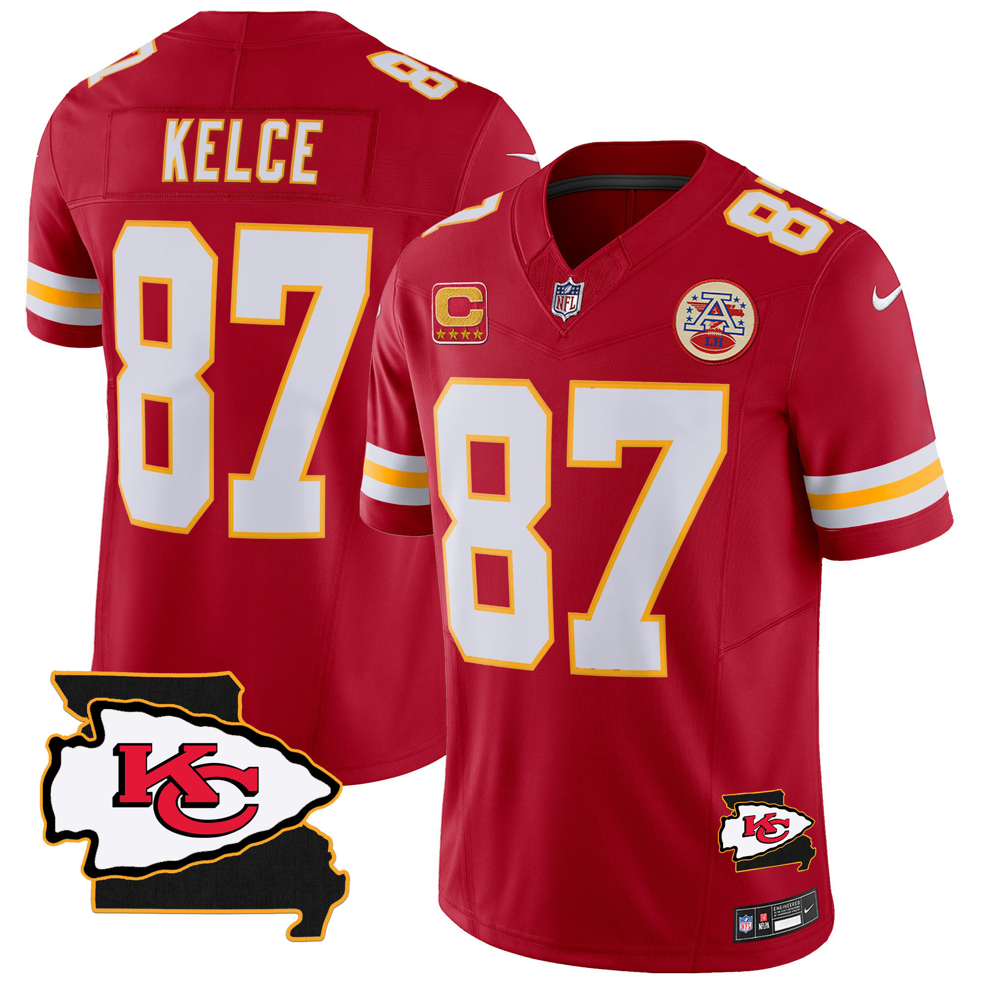 Travis Kelce Men's Kansas City Chiefs Missouri Patch Vapor Limited Red Jersey - All Stitched
