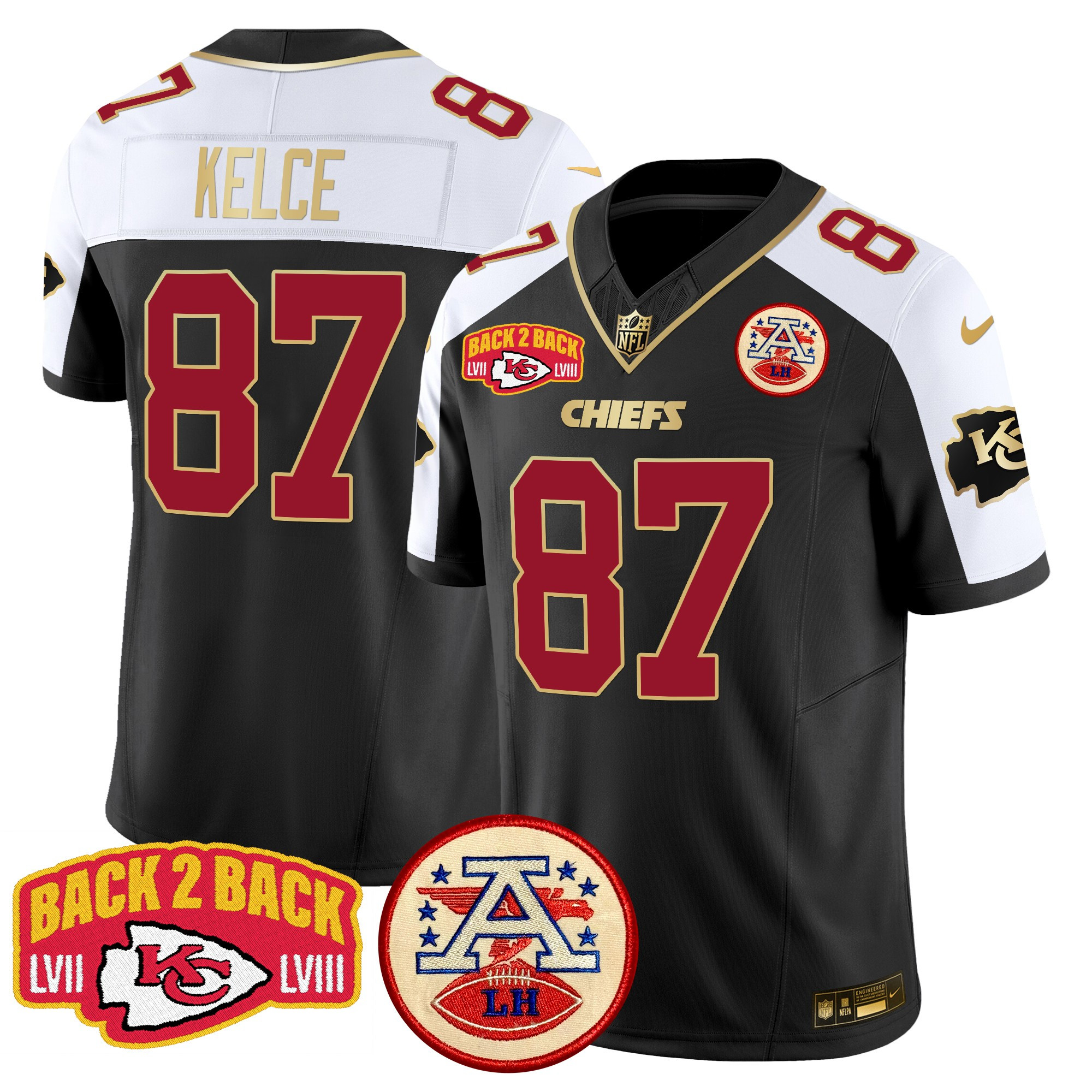 Travis Kelce Men's Kansas City Chiefs Super Back 2 Back Patch Vapor Limited Black Alternate Jersey - All Stitched