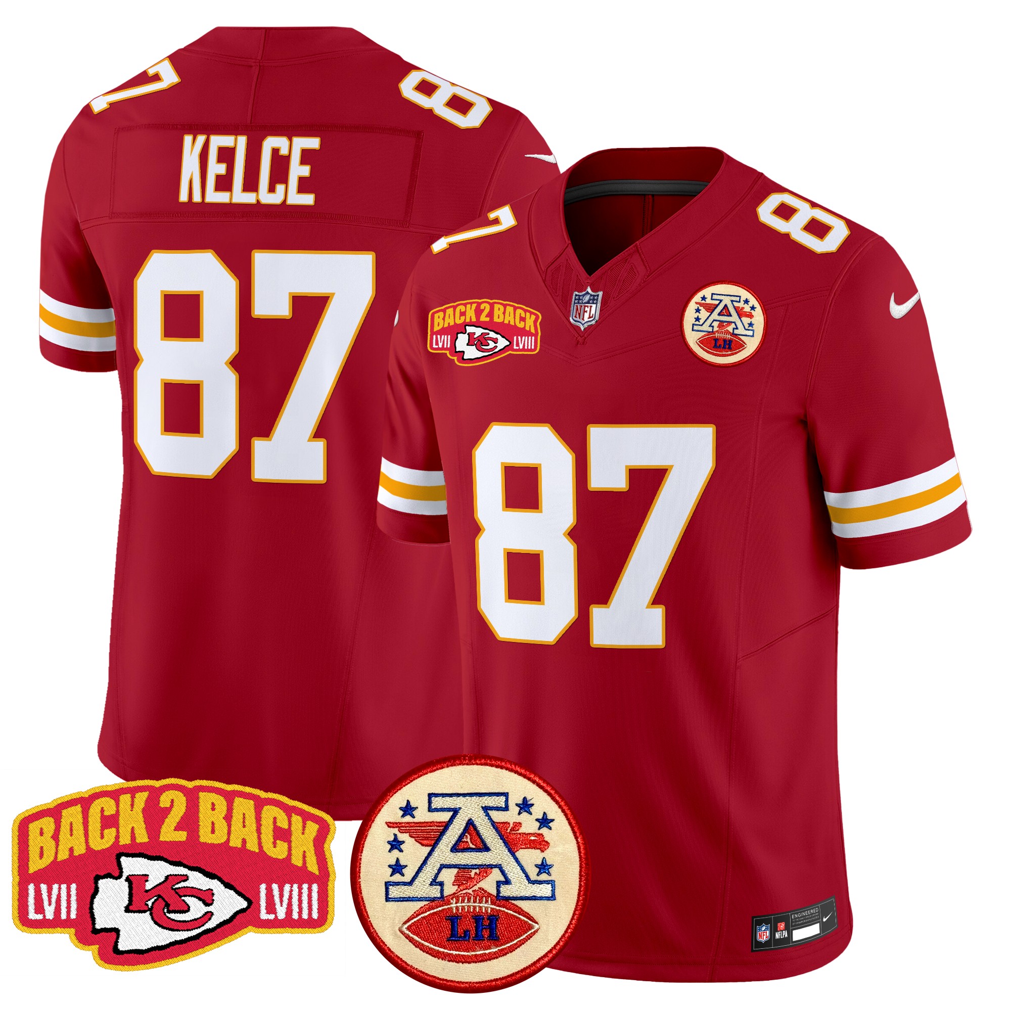 Travis Kelce Men's Kansas City Chiefs Super Back 2 Back Patch Vapor Limited Red Jersey - All Stitched