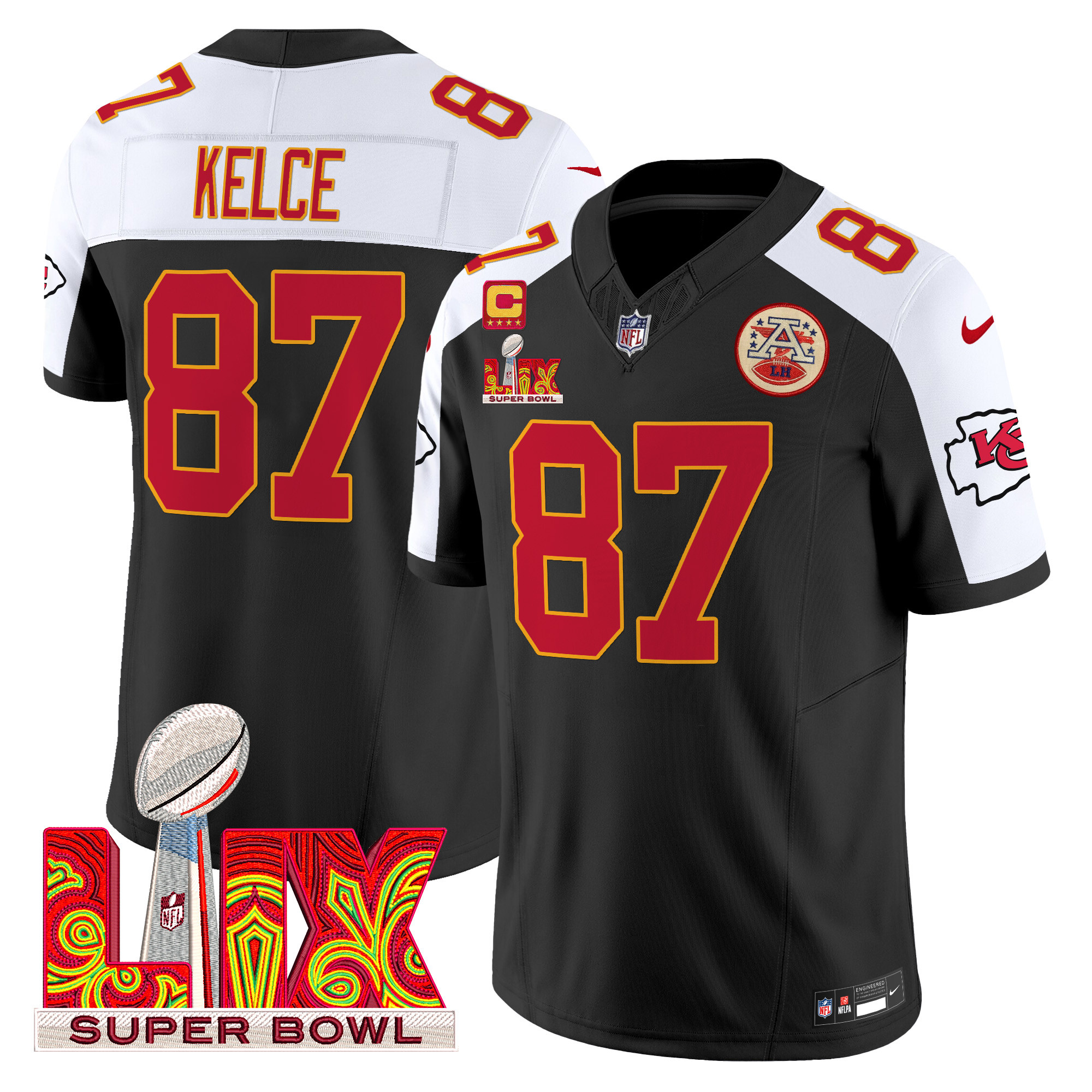 Travis Kelce Men's Kansas City Chiefs Super Bowl LIX Patch Vapor Limited Black Alternate Jersey - All Stitched