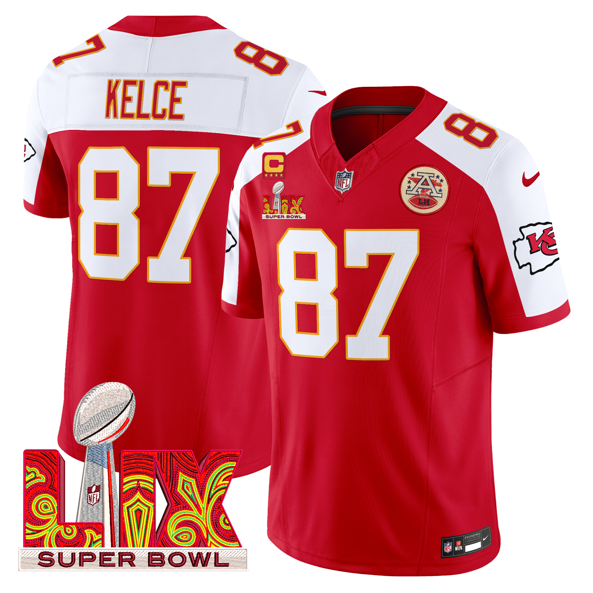 Travis Kelce Men's Kansas City Chiefs Super Bowl LIX Patch Vapor Limited Red Alternate Jersey - All Stitched