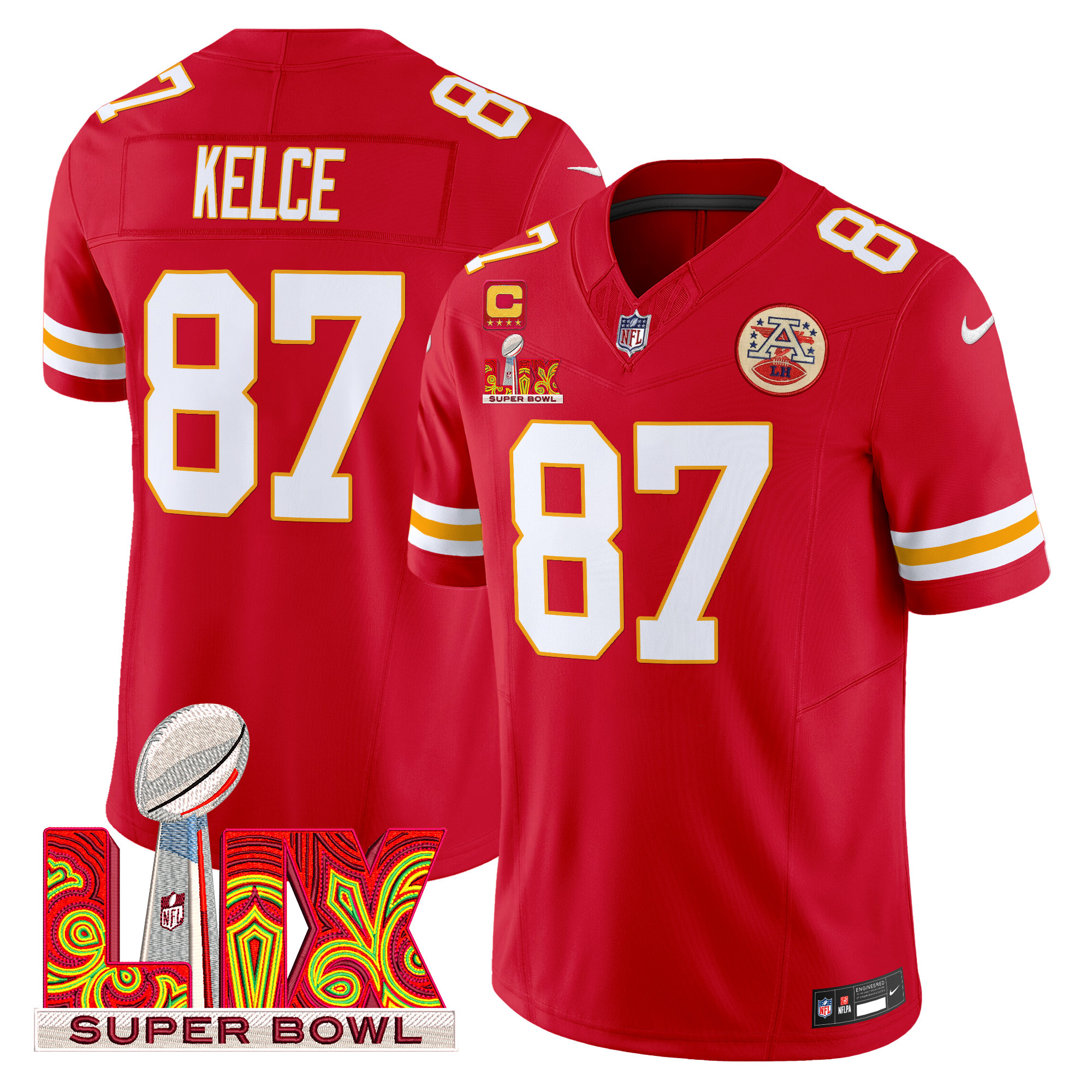 Travis Kelce Men's Kansas City Chiefs Super Bowl LIX Patch Vapor Limited Red Jersey - All Stitched
