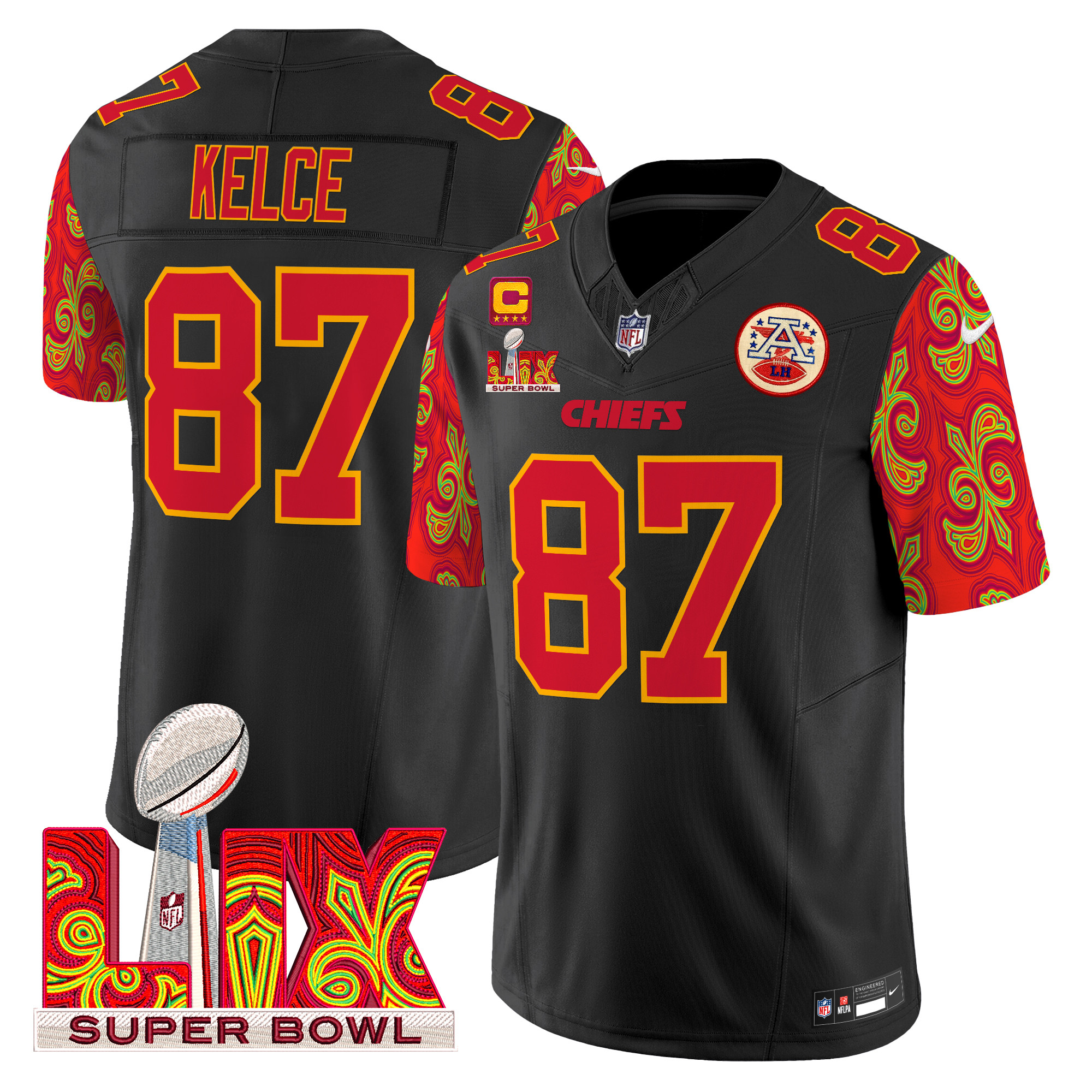 Travis Kelce Men's Kansas City Chiefs Super Bowl LIX Style Vapor Limited Black Jersey - All Stitched