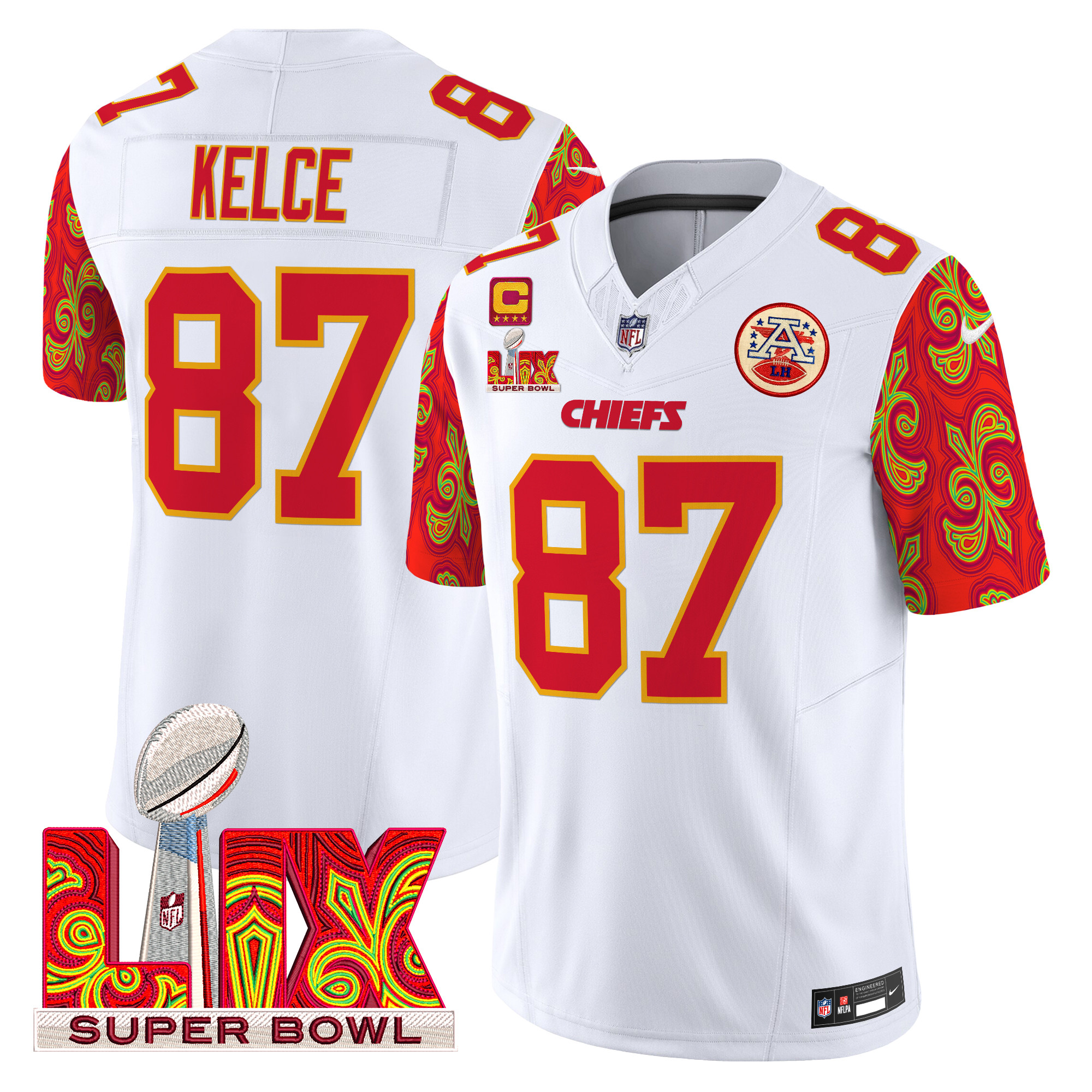 Travis Kelce Men's Kansas City Chiefs Super Bowl LIX Style Vapor Limited White Jersey - All Stitched