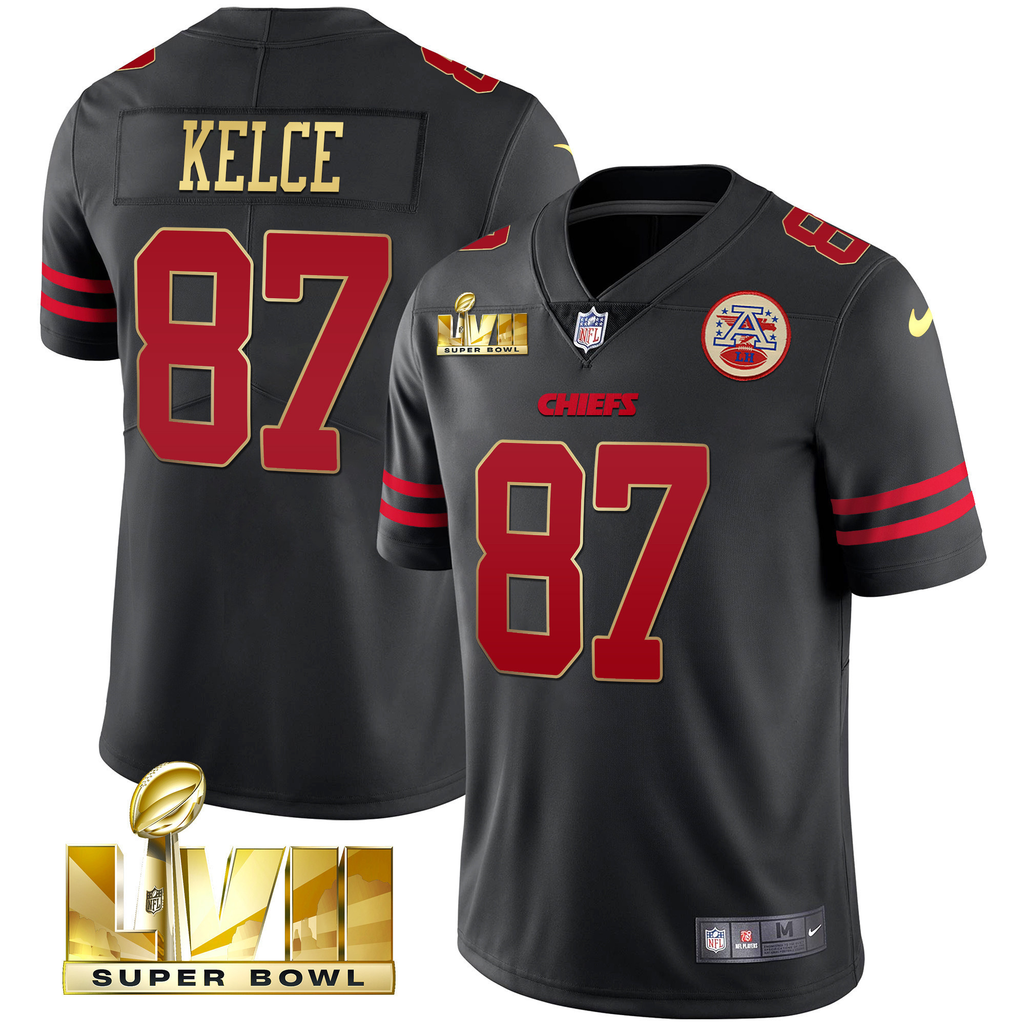 Travis Kelce Men's Kansas City Chiefs Super Bowl LVII Gold Trim Vapor Gold Trim Jersey - All Stitched
