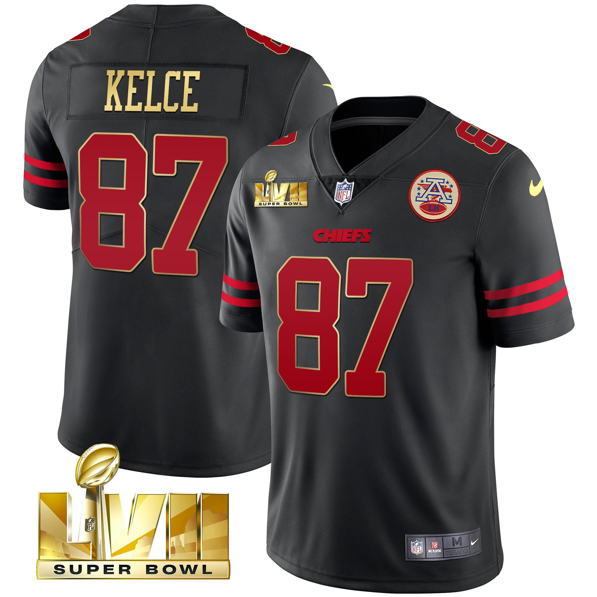 Travis Kelce Men's Kansas City Chiefs Super Bowl LVII Red Gold Vapor Gold Trim Jersey - All Stitched