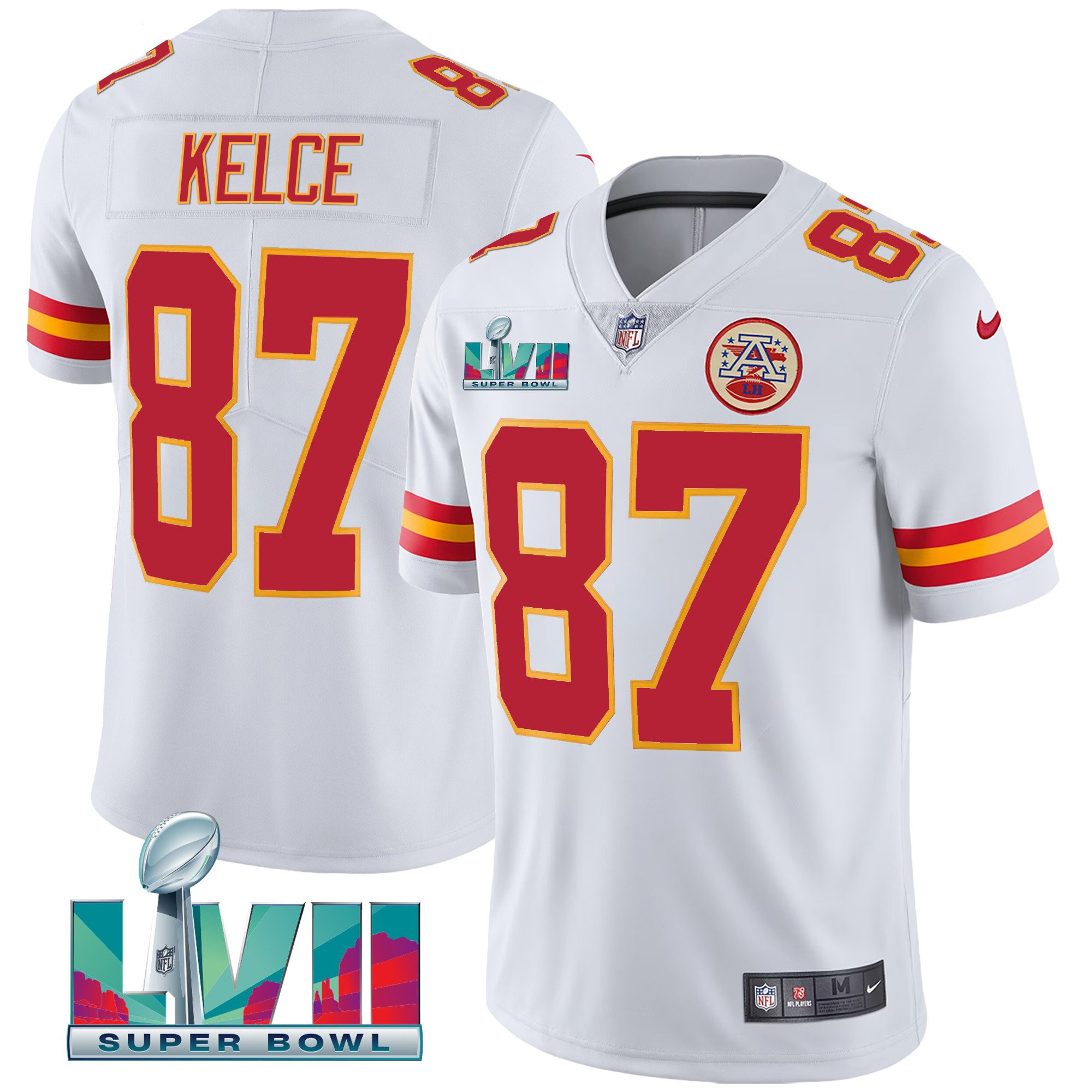 Travis Kelce Men's Kansas City Chiefs Super Bowl LVII Red Gold Vapor White Jersey - All Stitched