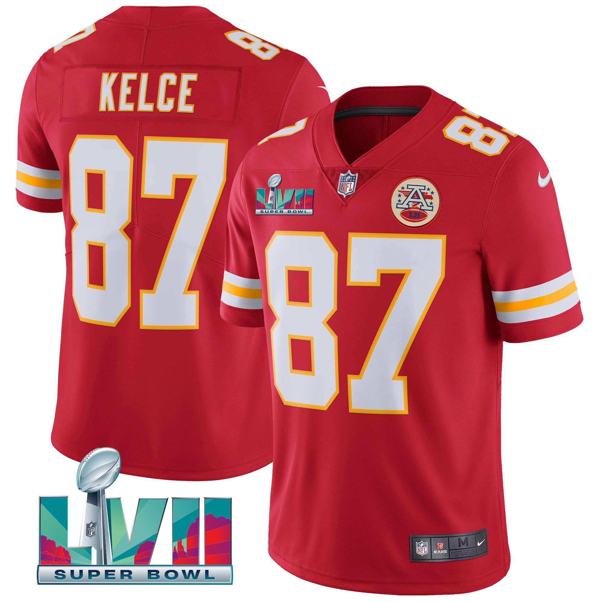 Travis Kelce Men's Kansas City Chiefs Super Bowl LVII Vapor Player Red Jersey - All Stitched