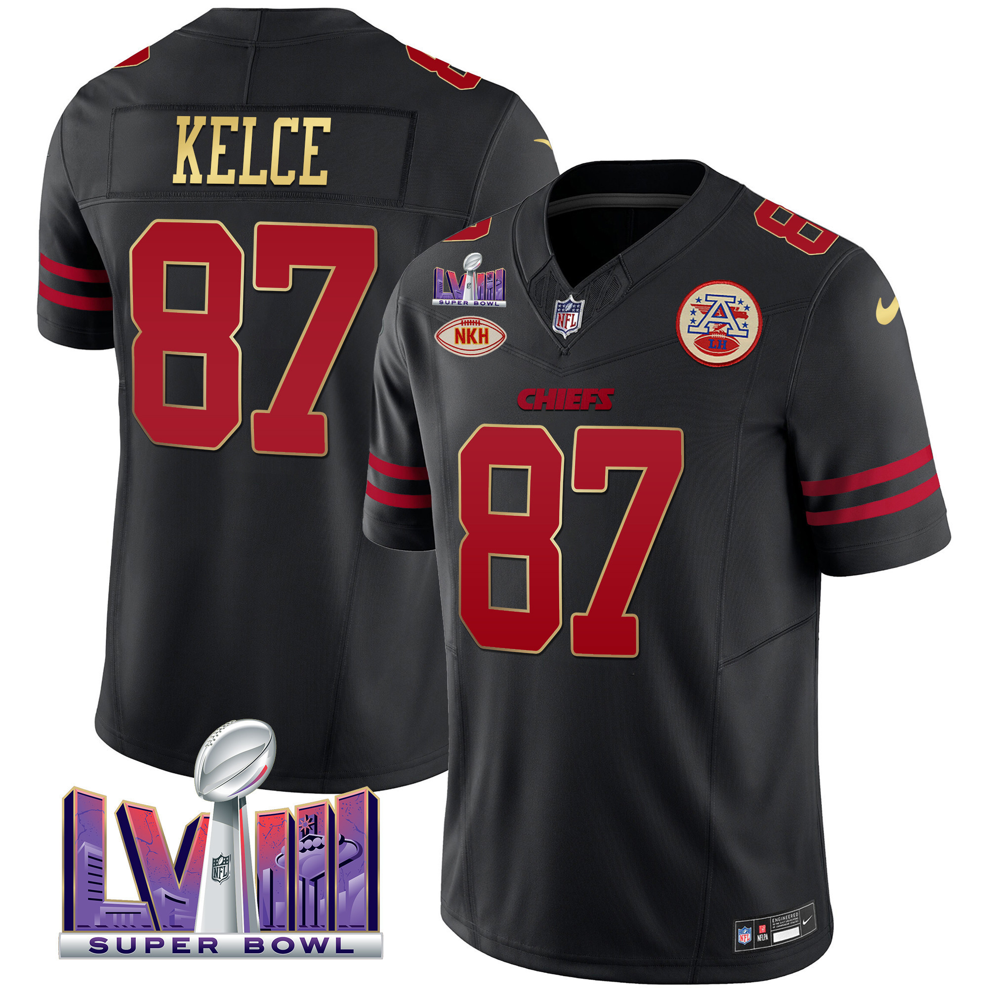Travis Kelce Men's Kansas City Chiefs Super Bowl LVIII Patch Vapor Gold Trim Jersey - All Stitched