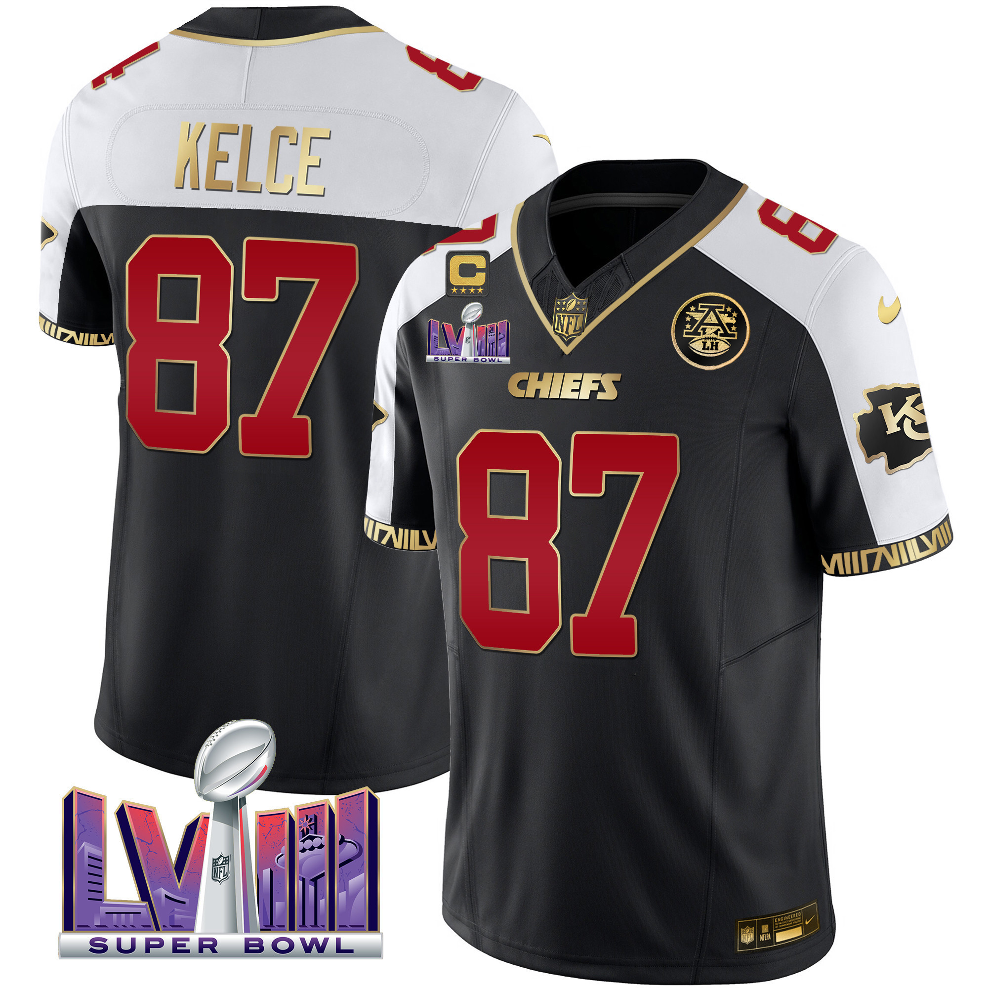 Travis Kelce Men's Kansas City Chiefs Super Bowl LVIII Pattern Vapor Black Alternate Jersey - All Stitched