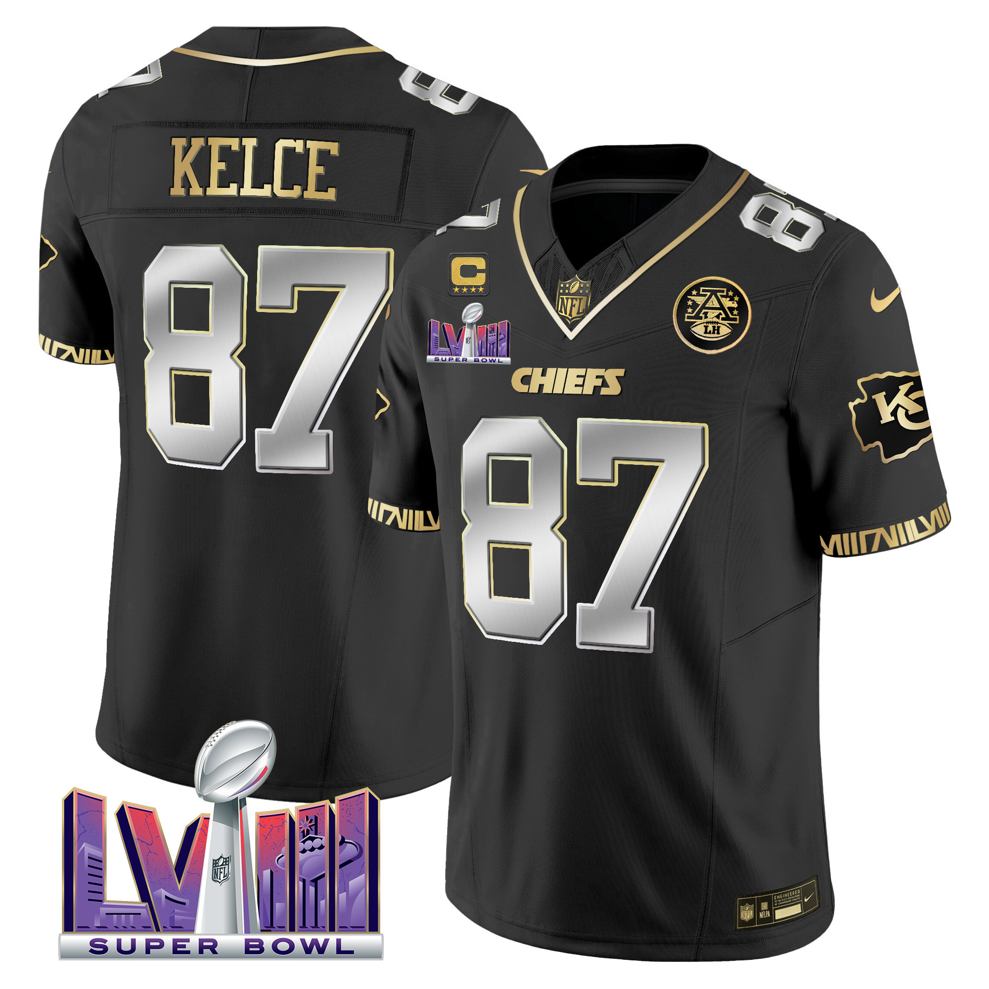 Travis Kelce Men's Kansas City Chiefs Super Bowl LVIII Pattern Vapor Black Limited Jersey - All Stitched