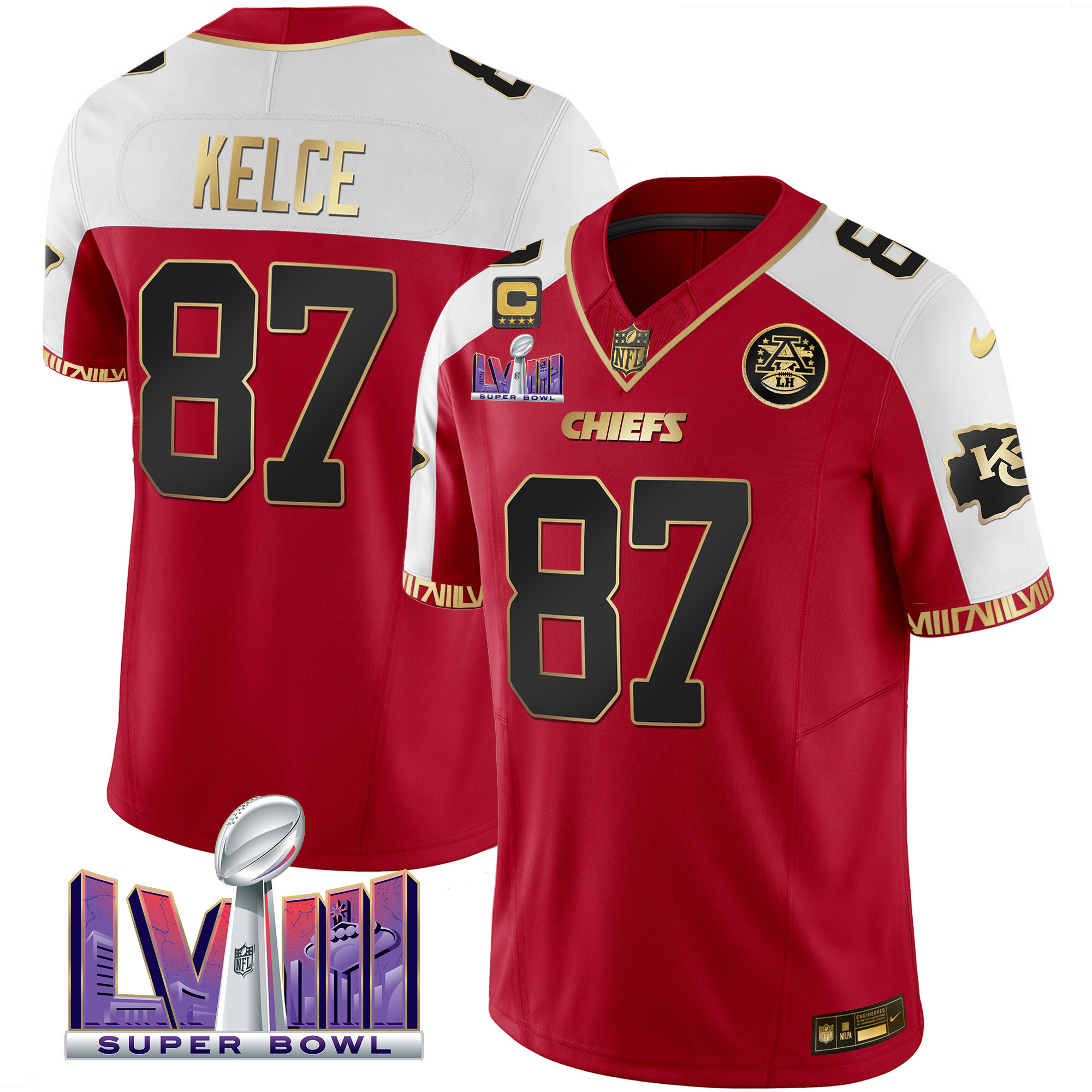 Travis Kelce Men's Kansas City Chiefs Super Bowl LVIII Pattern Vapor Red Alternate Jersey - All Stitched