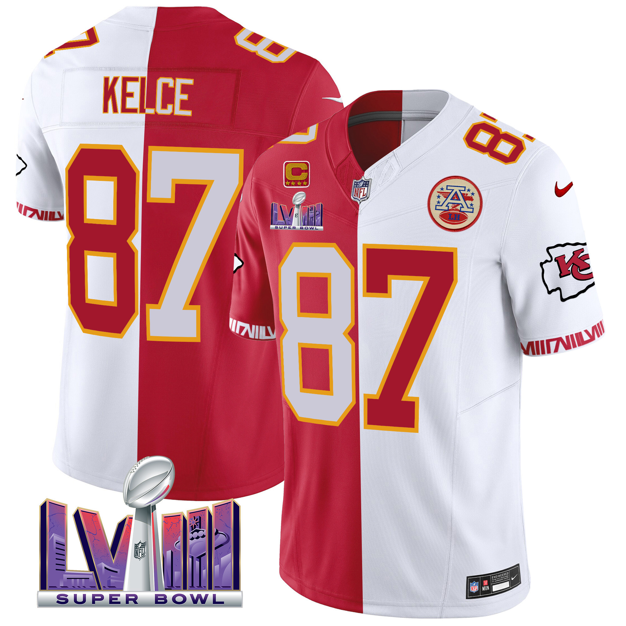 Travis Kelce Men's Kansas City Chiefs Super Bowl LVIII Pattern Vapor Split Jersey - All Stitched