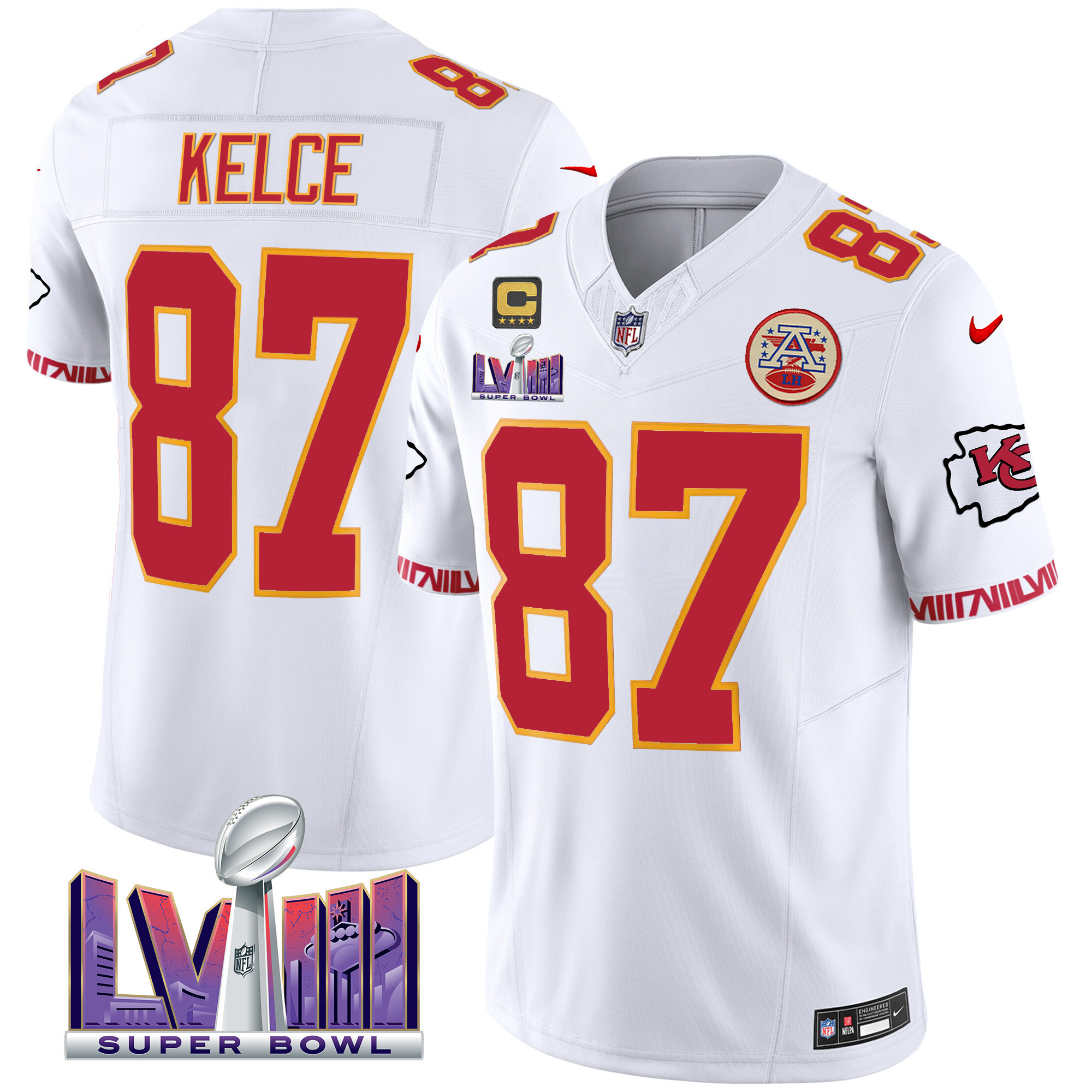 Travis Kelce Men's Kansas City Chiefs Super Bowl LVIII Pattern Vapor White Jersey - All Stitched