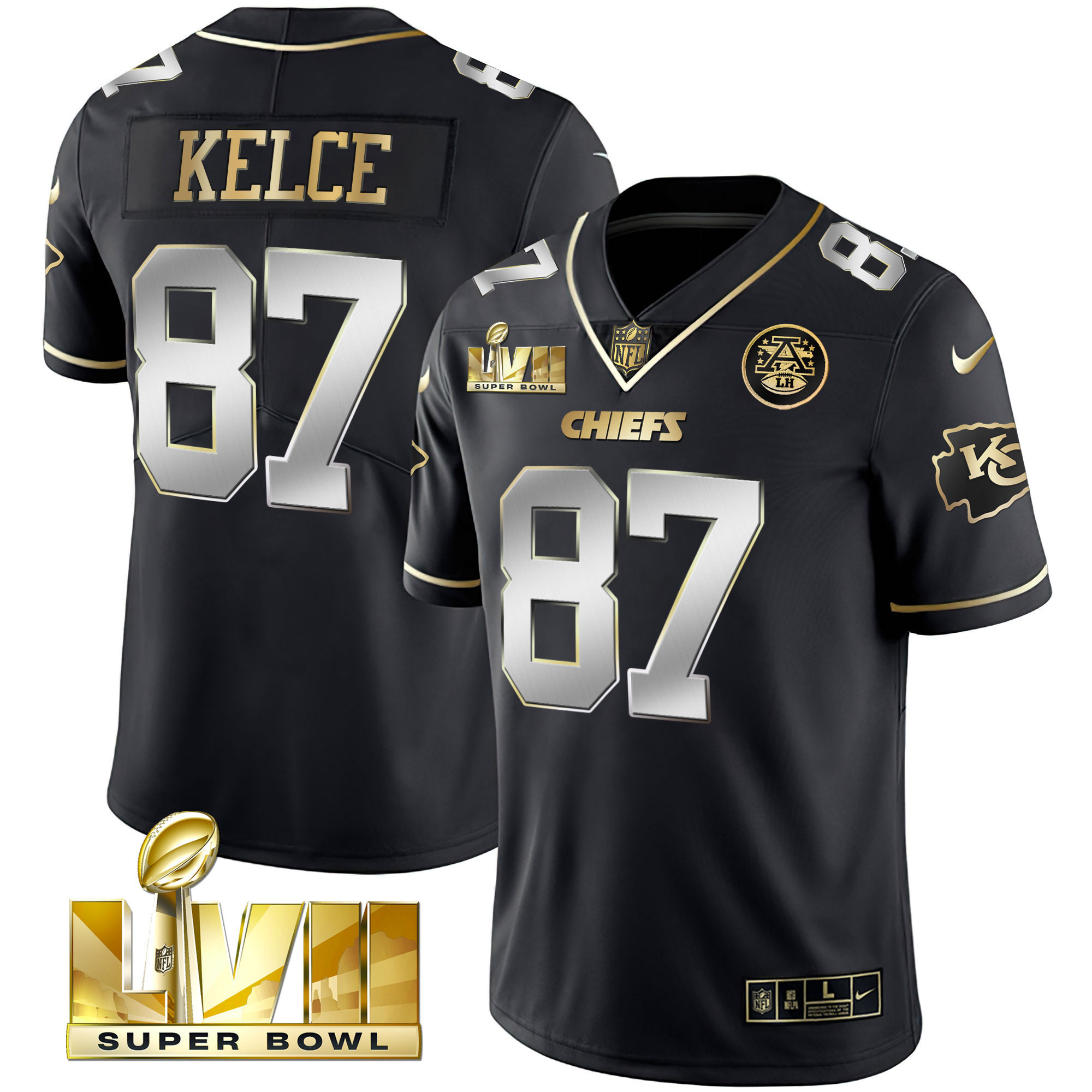 Travis Kelce Men's Kansas City Chiefs Super Bowl Vapor Gold Black Limited Jersey - All Stitched