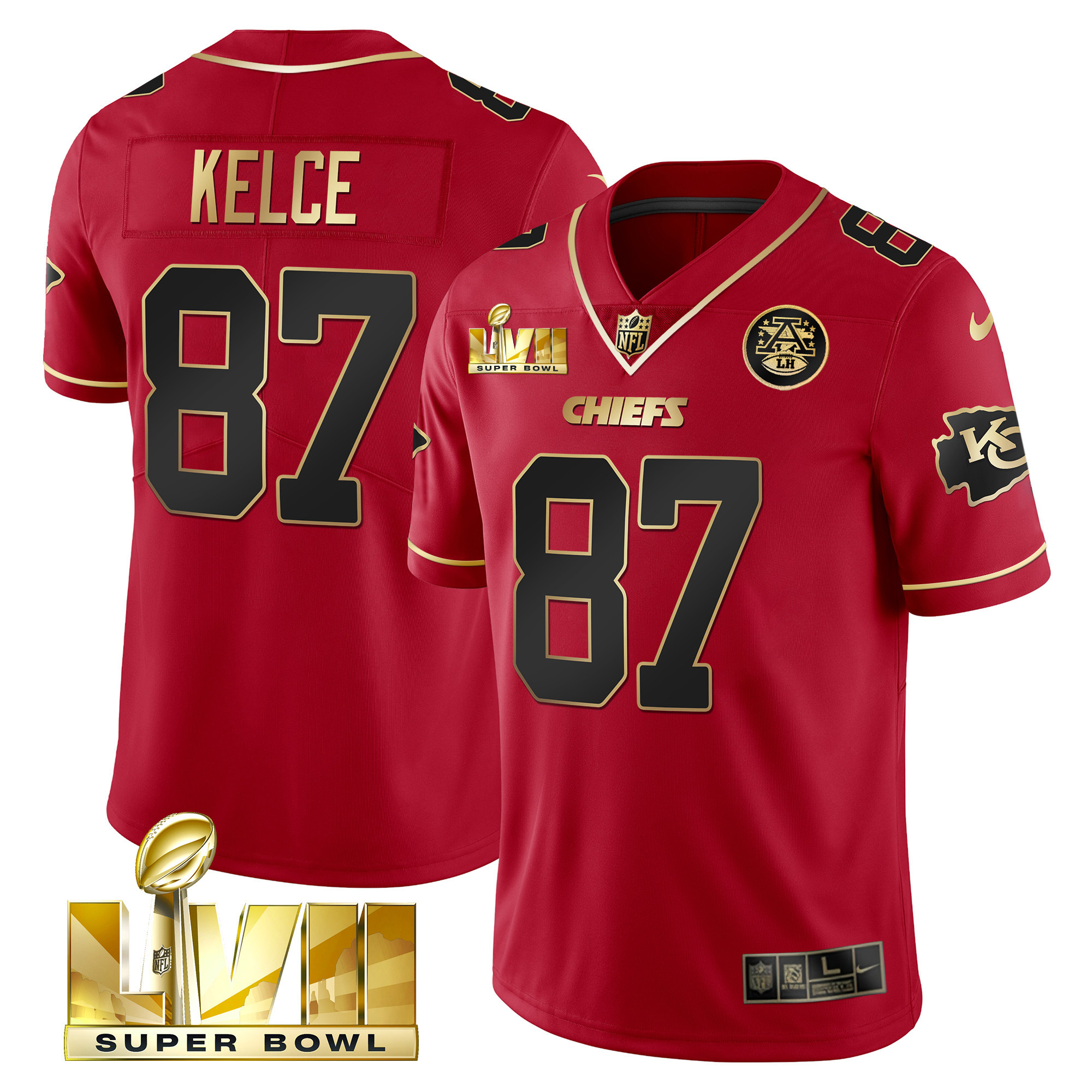 Travis Kelce Men's Kansas City Chiefs Super Bowl Vapor Gold Red Gold Jersey - All Stitched
