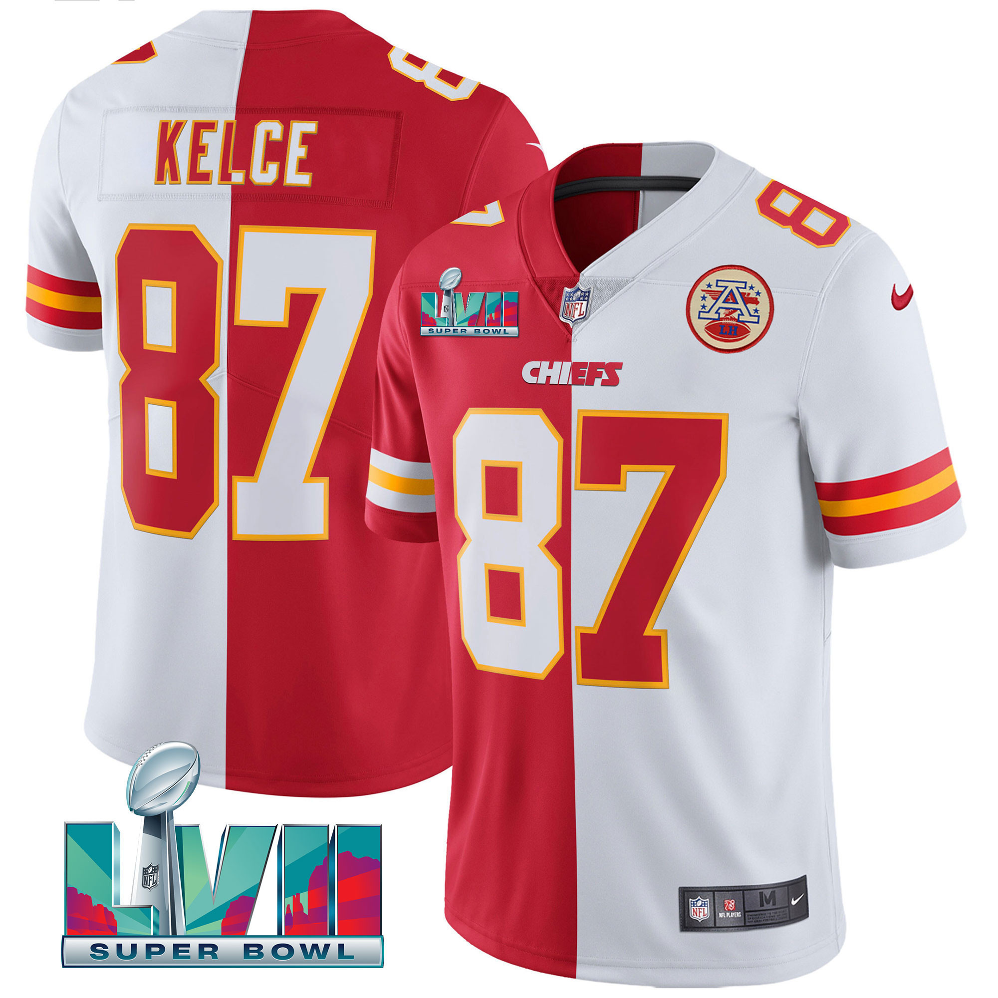 Travis Kelce Men's Kansas City Chiefs Super Bowl Vapor Gold Split Jersey - All Stitched