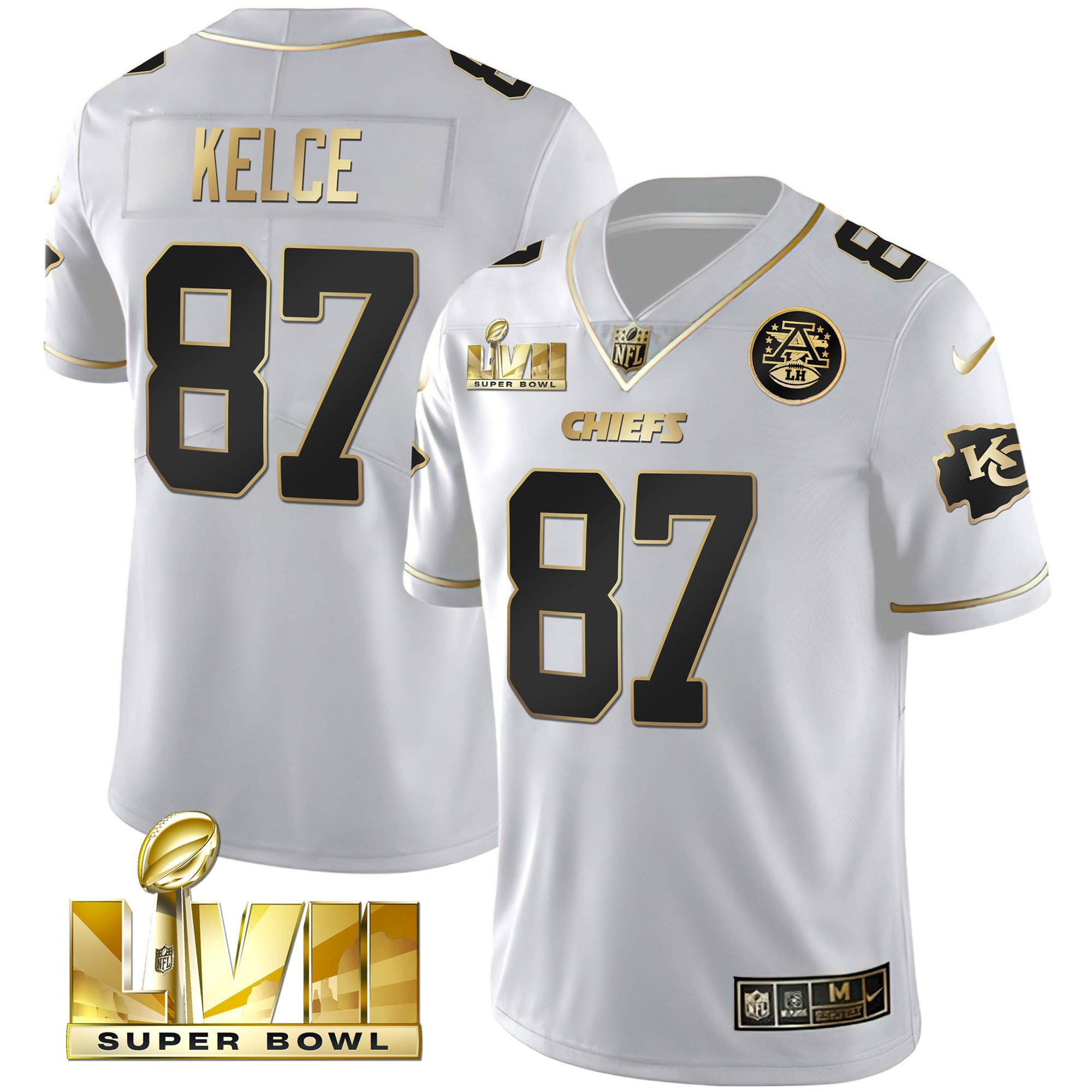 Travis Kelce Men's Kansas City Chiefs Super Bowl Vapor Gold White Gold Jersey - All Stitched