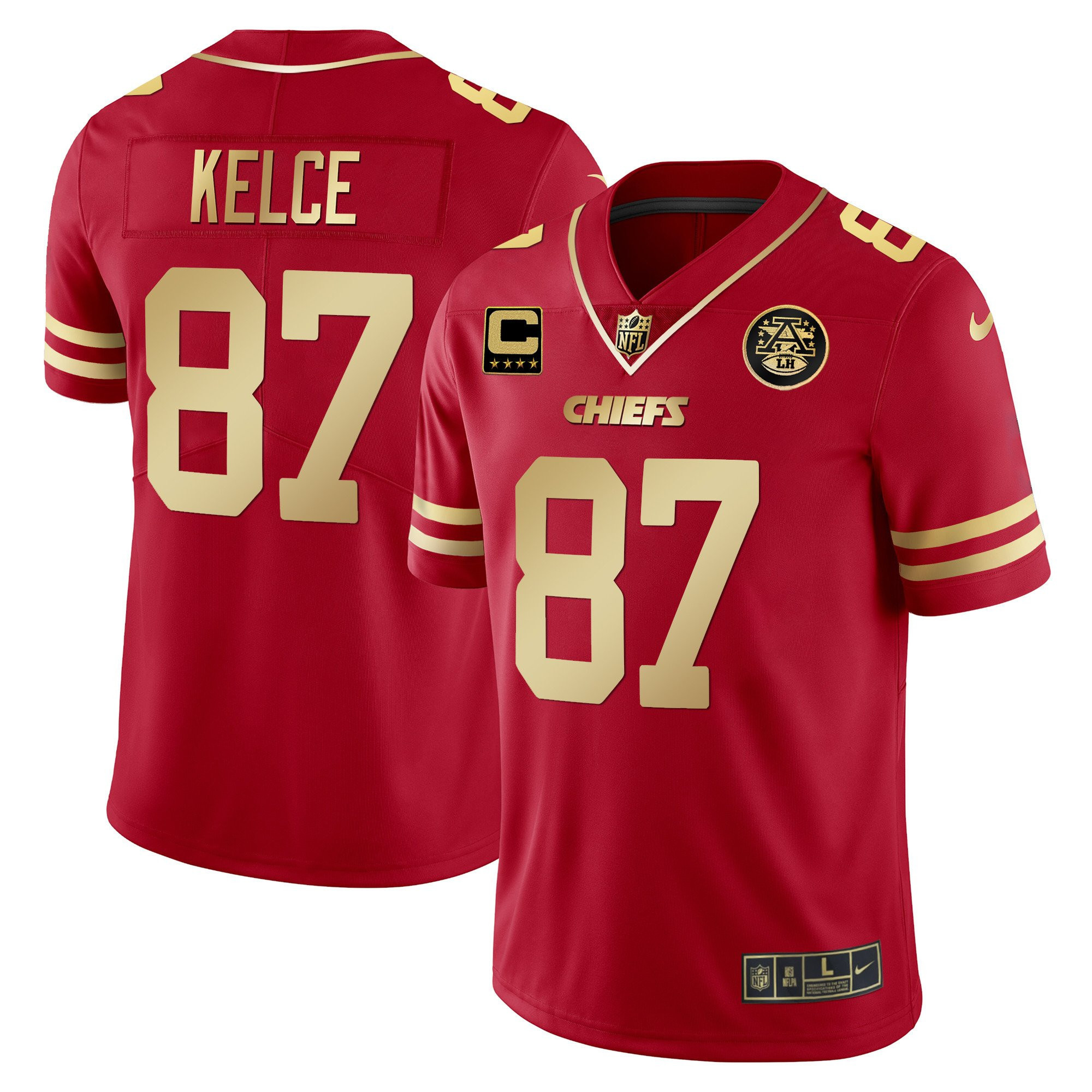 Travis Kelce Men's Kansas City Chiefs Vapor Black Red Gold Limited - All Stitched Red Gold Jersey - All Stitched