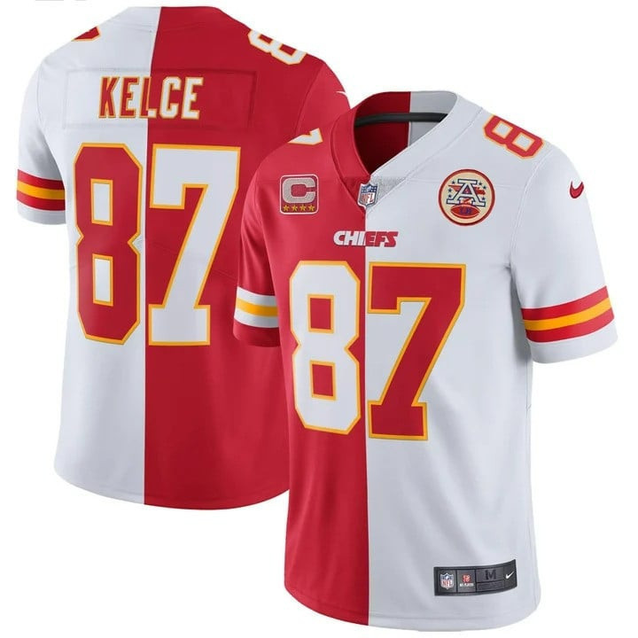 Travis Kelce Men's Kansas City Chiefs Vapor Black Red Gold Limited - All Stitched Split Jersey - All Stitched