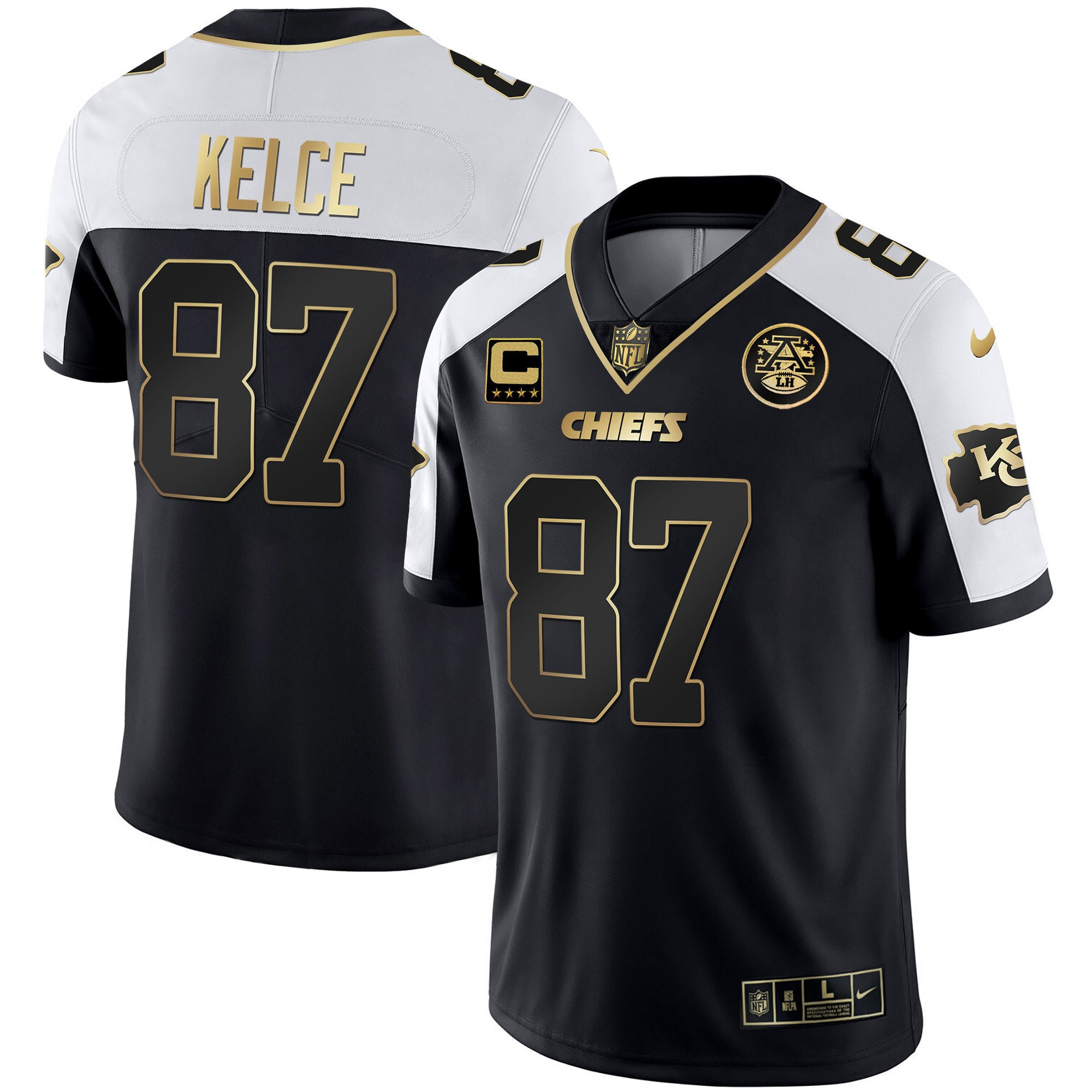 Travis Kelce Men's Kansas City Chiefs White Gold & Black Gold - All Stitched Alternate Jersey - All Stitched