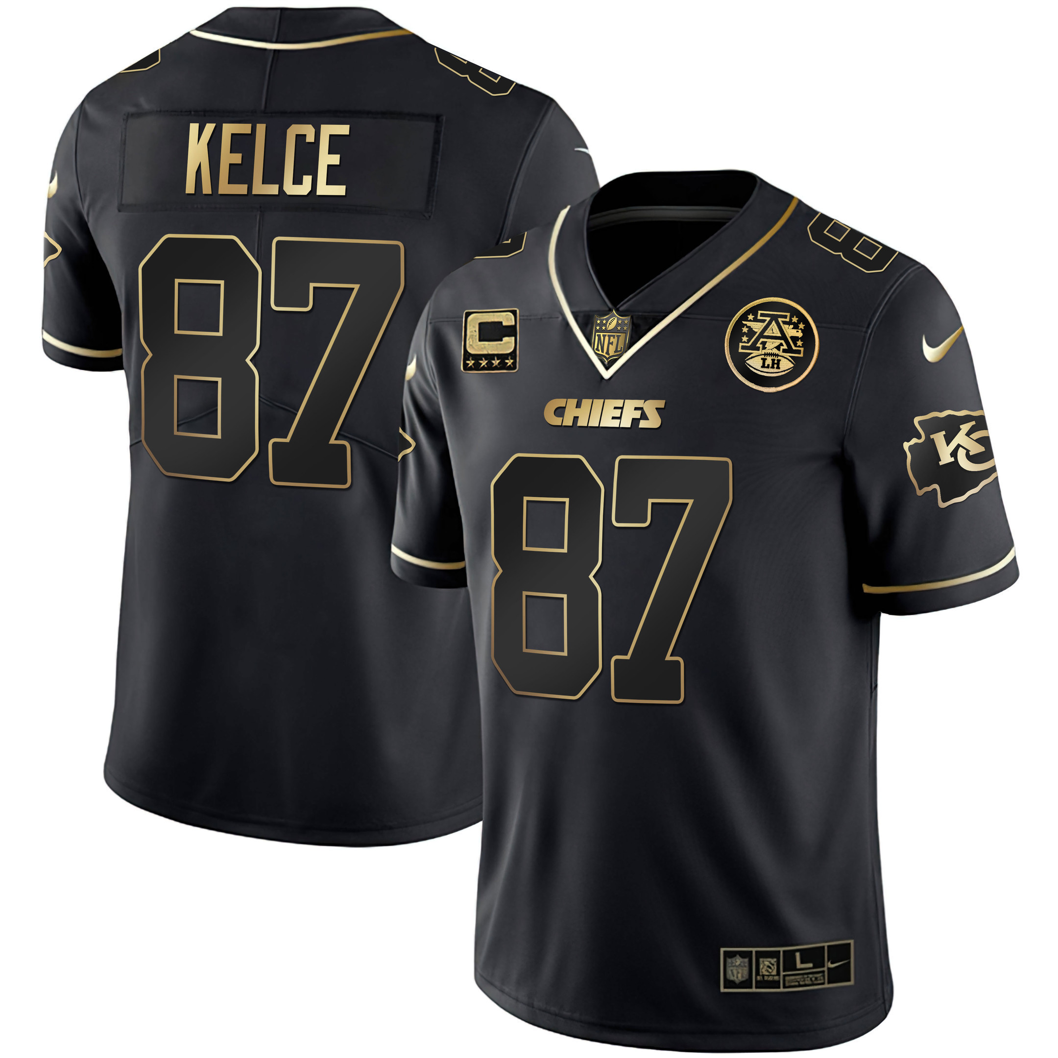 Travis Kelce Men's Kansas City Chiefs White Gold & Black Gold - All Stitched Black Gold Jersey - All Stitched