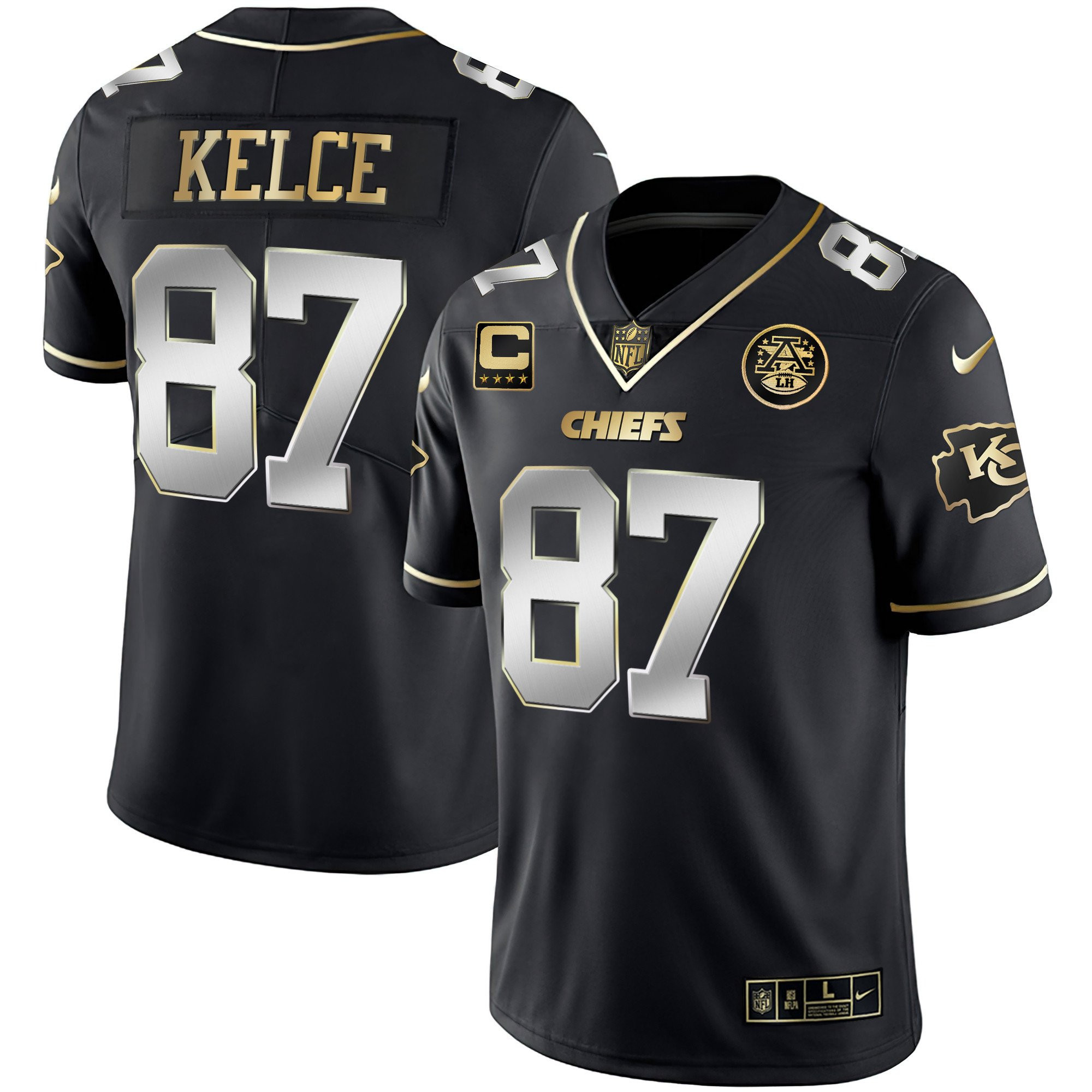 Travis Kelce Men's Kansas City Chiefs White Gold & Black Gold - All Stitched Black Limited Jersey - All Stitched