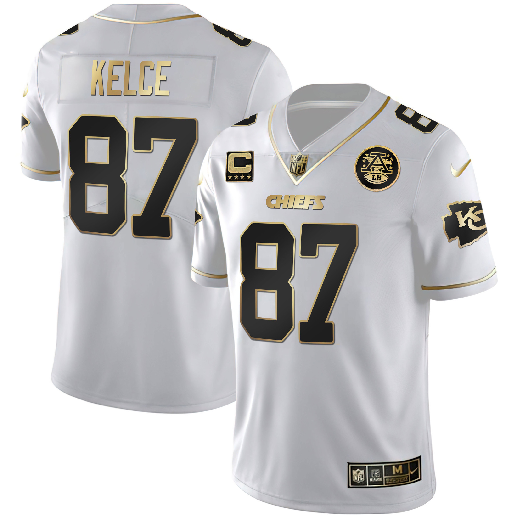 Travis Kelce Men's Kansas City Chiefs White Gold & Black Gold - All Stitched White Gold Jersey - All Stitched