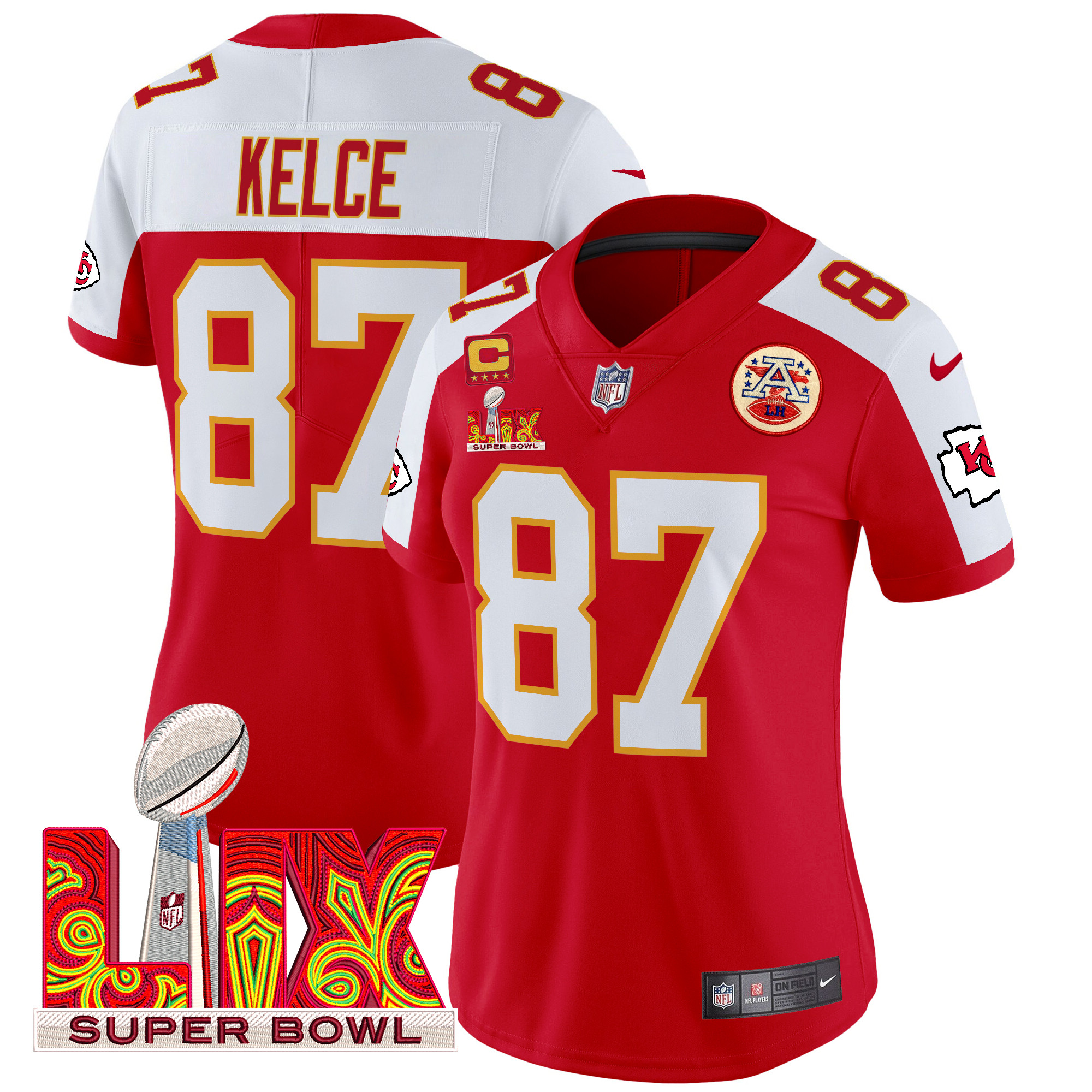 Travis Kelce Women's Kansas City Chiefs Super Bowl LIX Patch Vapor Limited Red Alternate Jersey - All Stitched