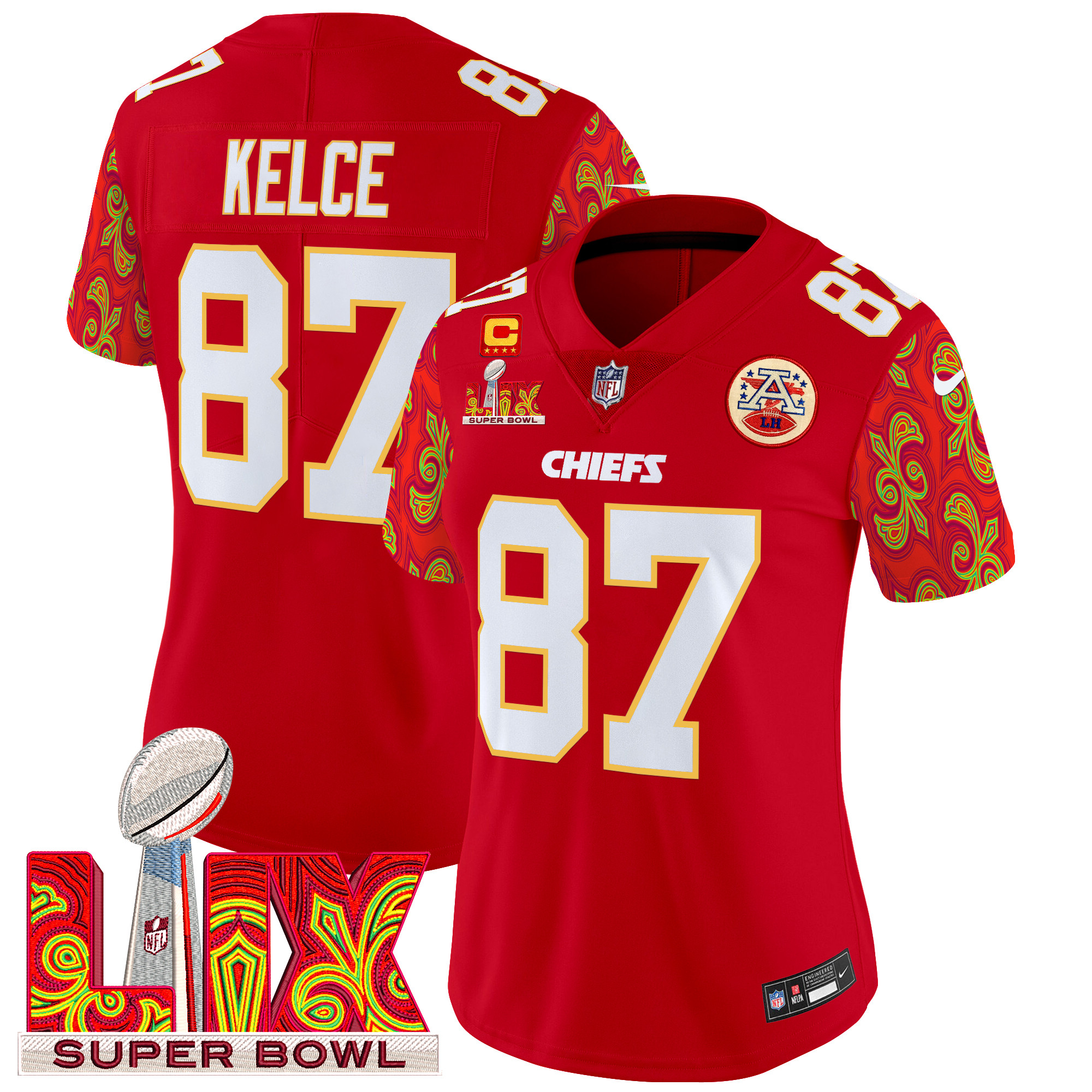 Travis Kelce Women's Kansas City Chiefs Super Bowl LIX Style Vapor Limited Red Jersey - All Stitched