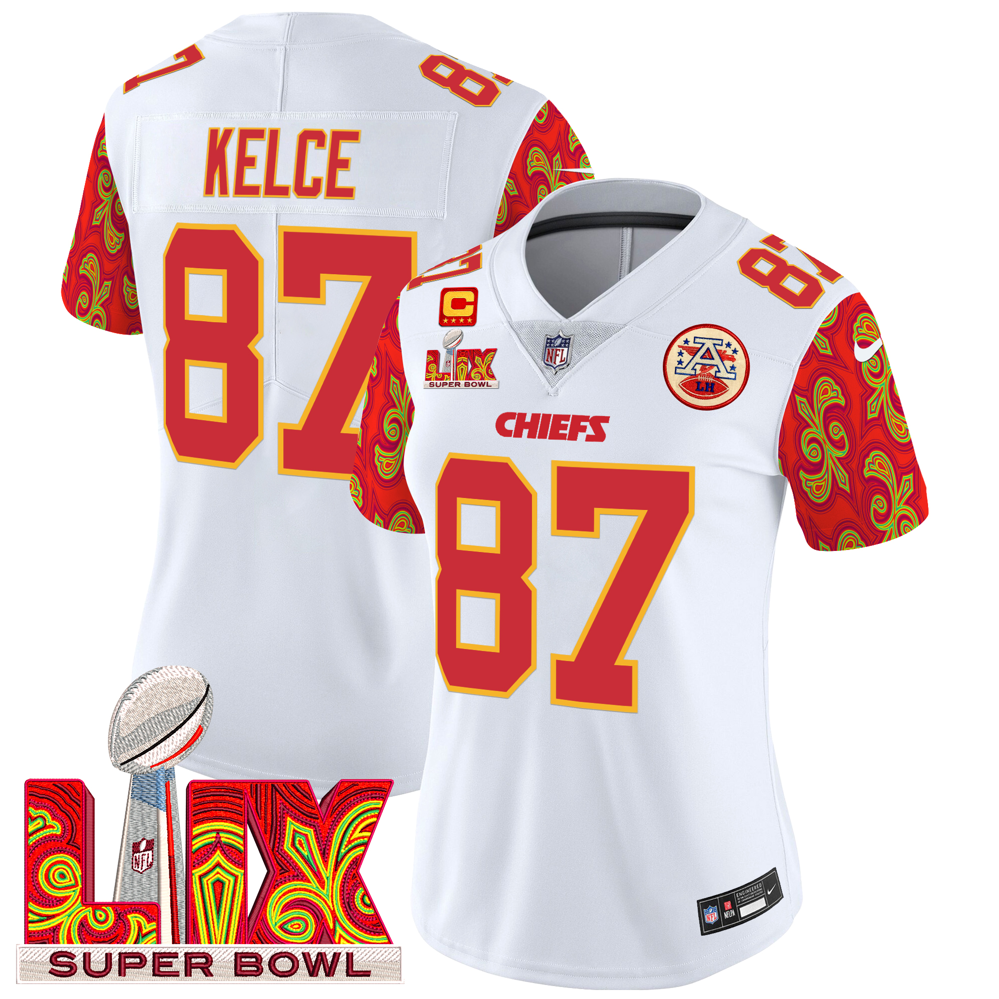 Travis Kelce Women's Kansas City Chiefs Super Bowl LIX Style Vapor Limited White Jersey - All Stitched