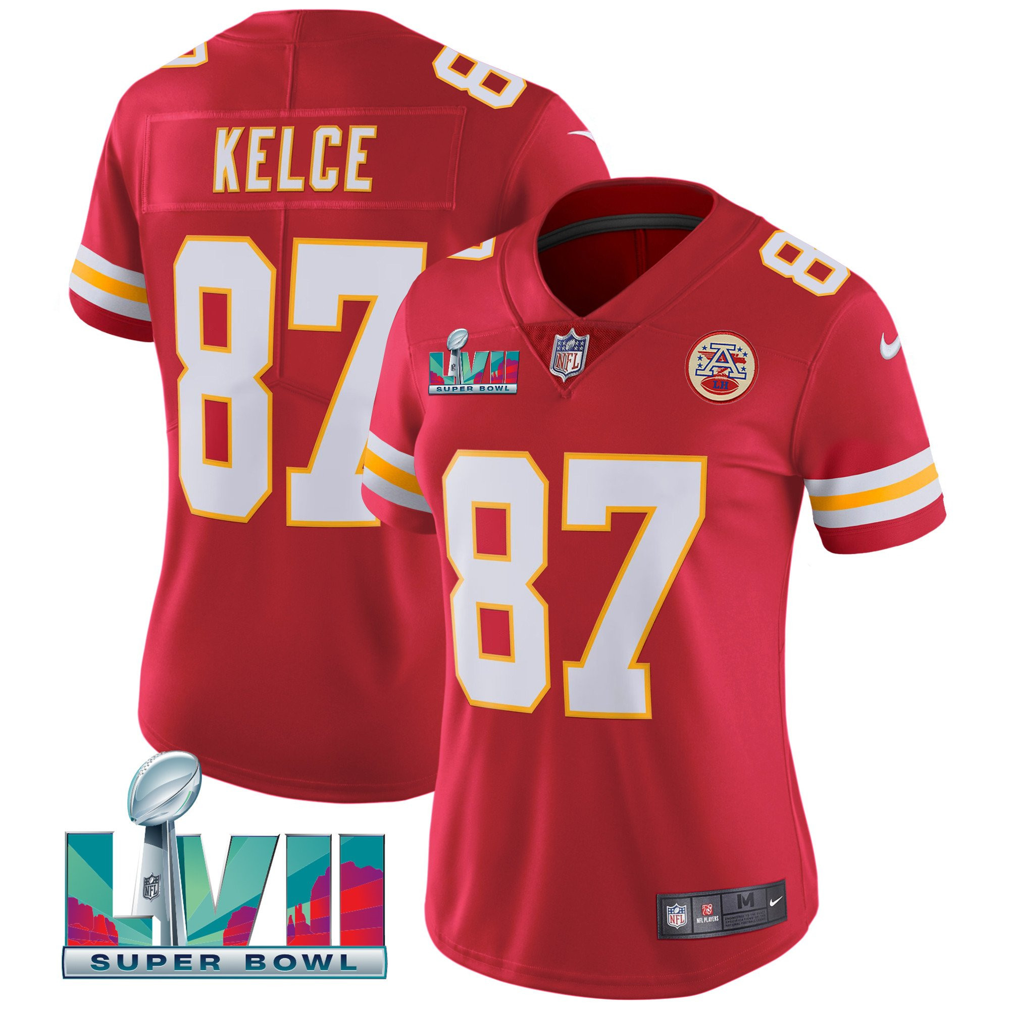 Travis Kelce Women's Kansas City Chiefs Super Bowl LVII Red Gold Vapor Red Jersey - All Stitched