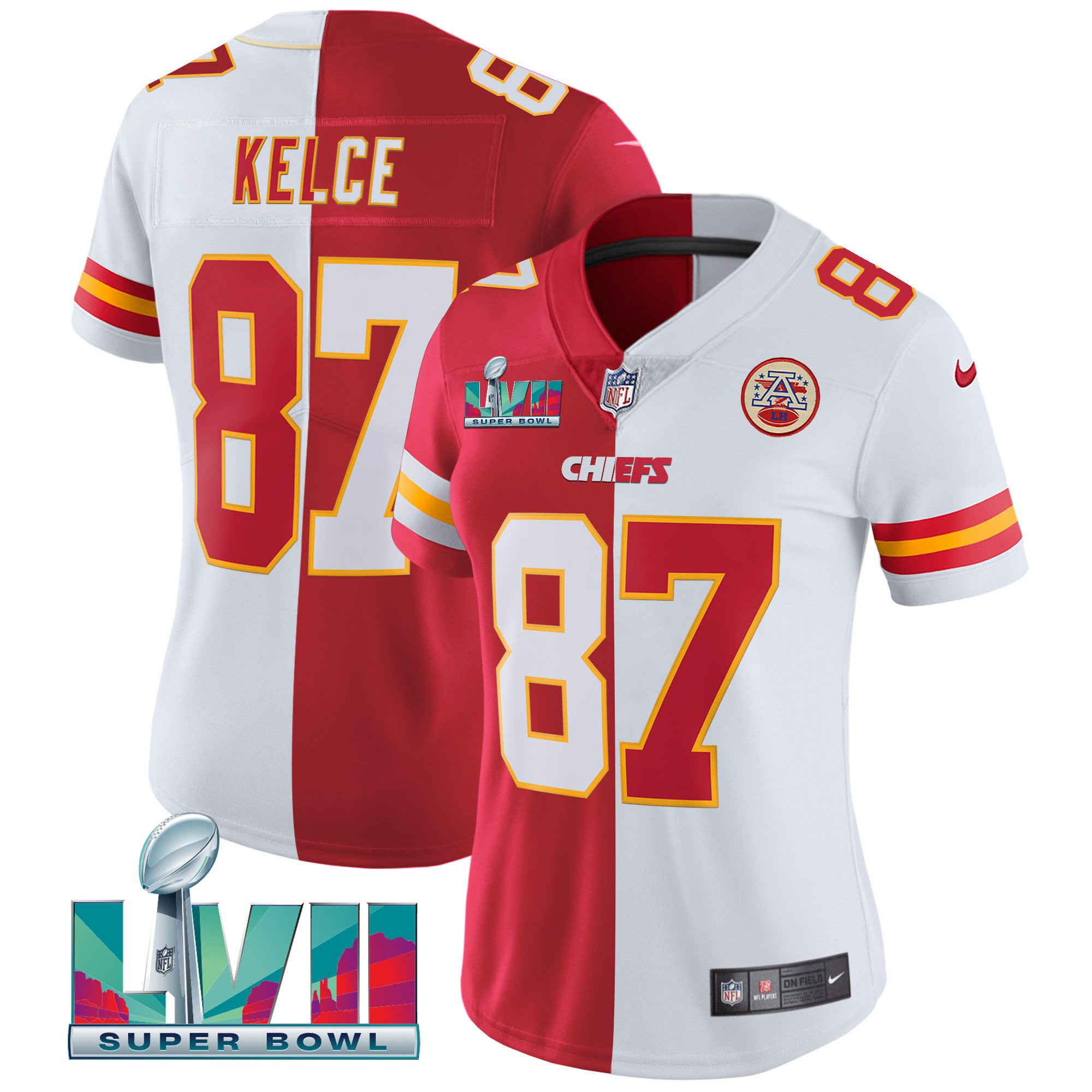 Travis Kelce Women's Kansas City Chiefs Super Bowl Vapor Gold Split Jersey - All Stitched