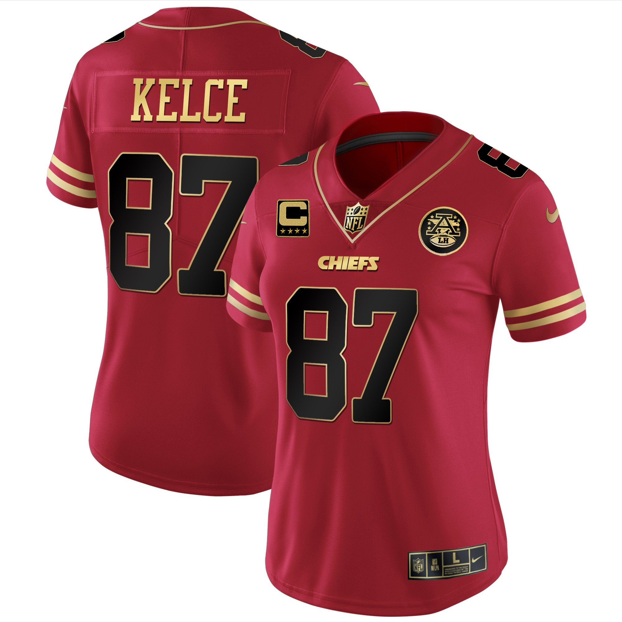 Travis Kelce Women's Kansas City Chiefs White Gold & Black Gold - All Stitched Black Red Jersey - All Stitched