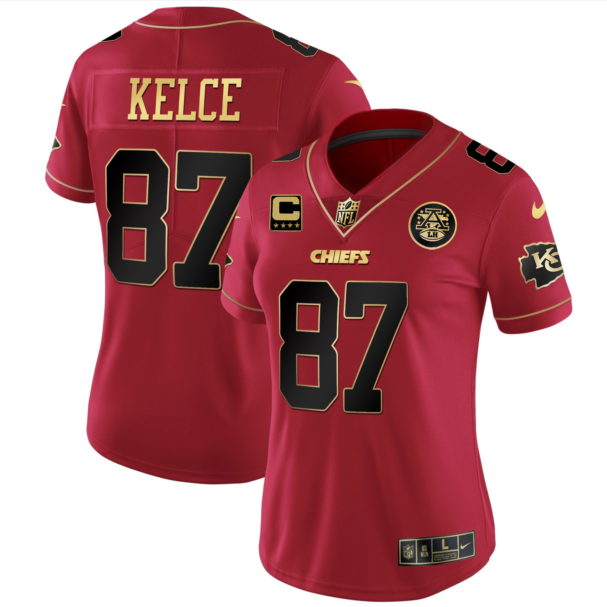 Travis Kelce Women's Kansas City Chiefs White Gold & Black Gold - All Stitched Red Special Jersey - All Stitched