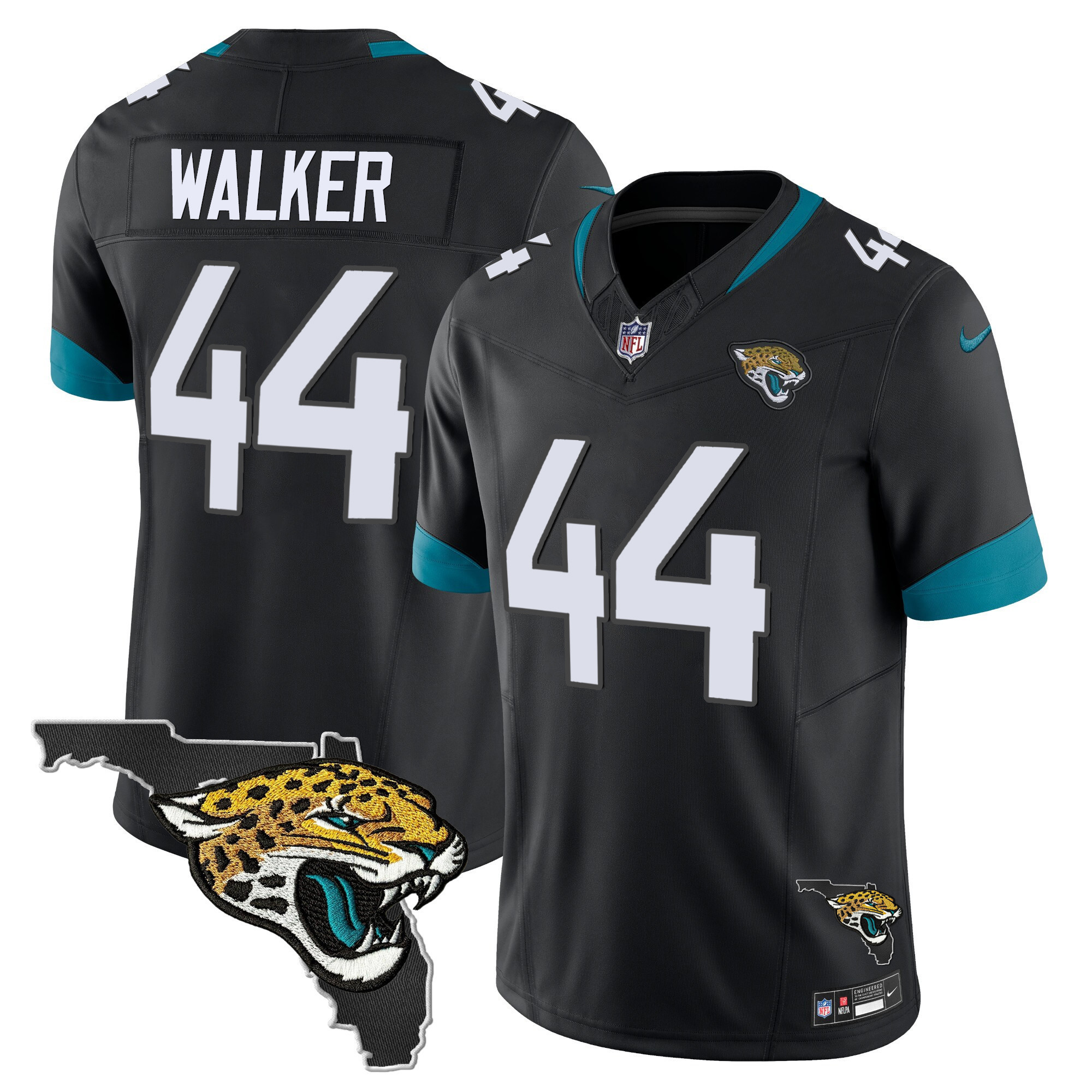 Travon Walker Men's Jacksonville Jaguars Florida Patch Vapor Black Jersey - All Stitched
