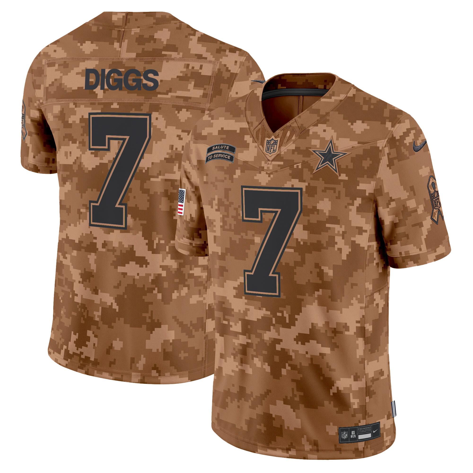 Trevon Diggs Men's Dallas Cowboys 2024 Salute to Service Vapor Limited Brown Camo Jersey - All Stitched