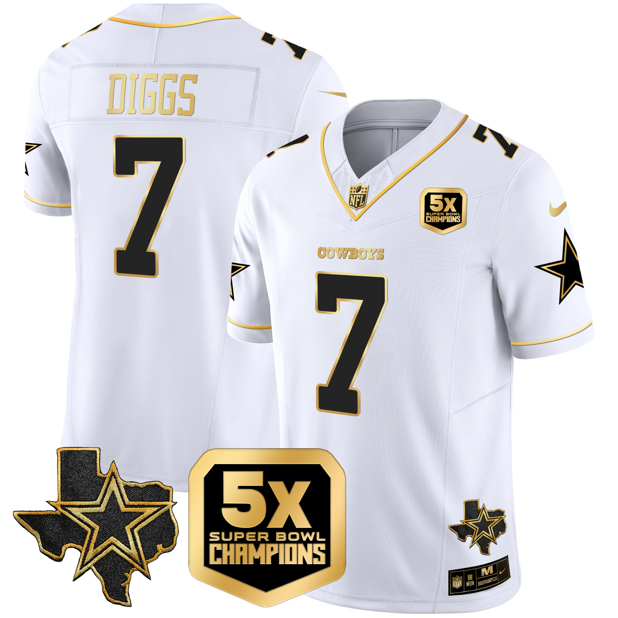 Trevon Diggs Men's Dallas Cowboys 5x Super Bowl Champions Vapor Limited White Gold Jersey - All Stitched